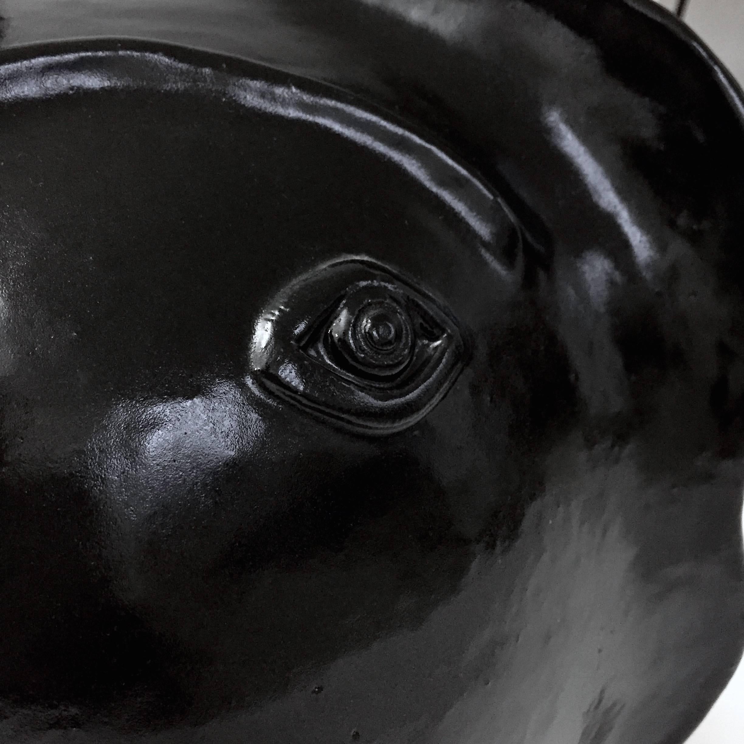 Enameled Dalo Ceramic Table Lamp Base Glazed in Black