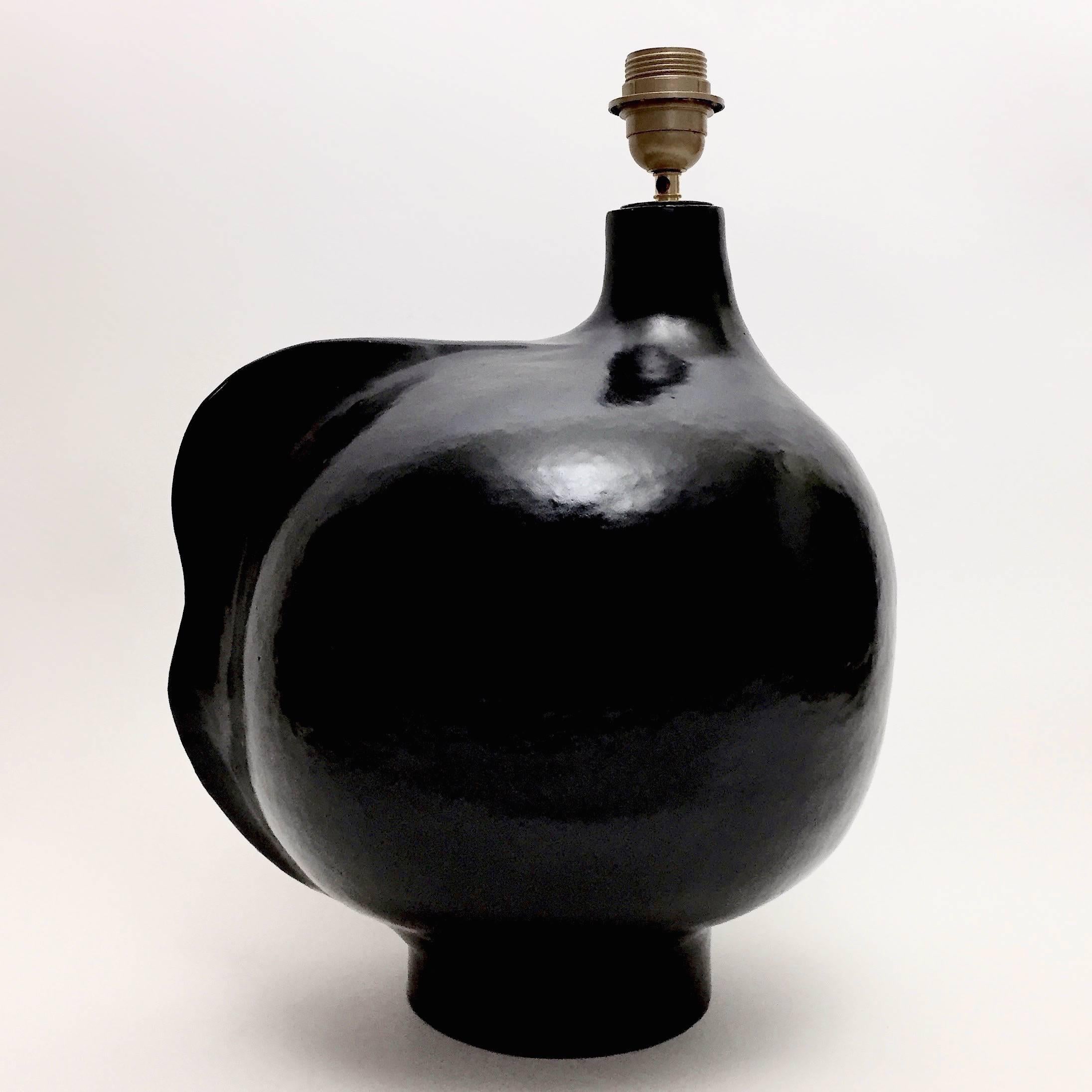 Organic Modern Dalo Ceramic Table Lamp Base Glazed in Black