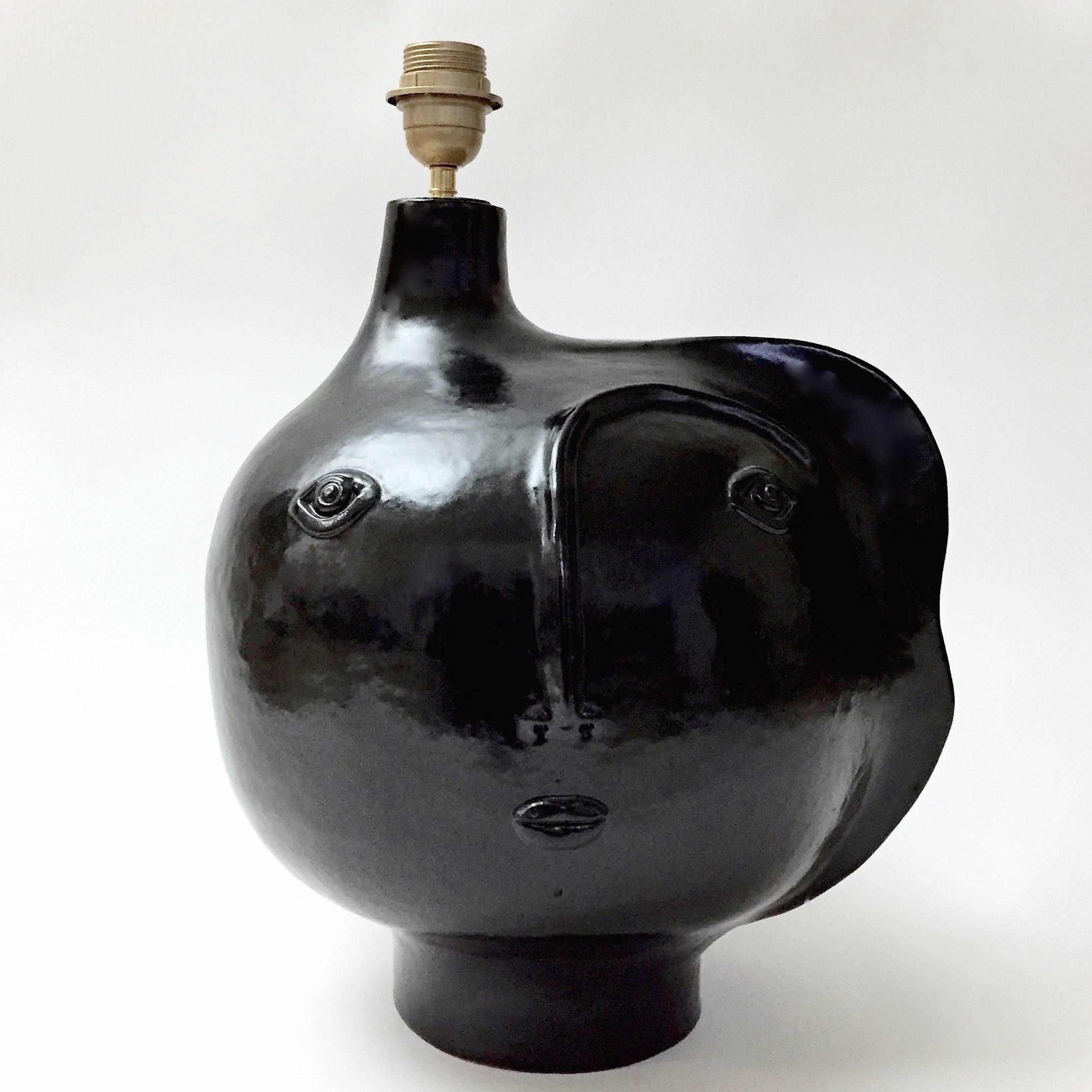 French Dalo Ceramic Table Lamp Base Glazed in Black