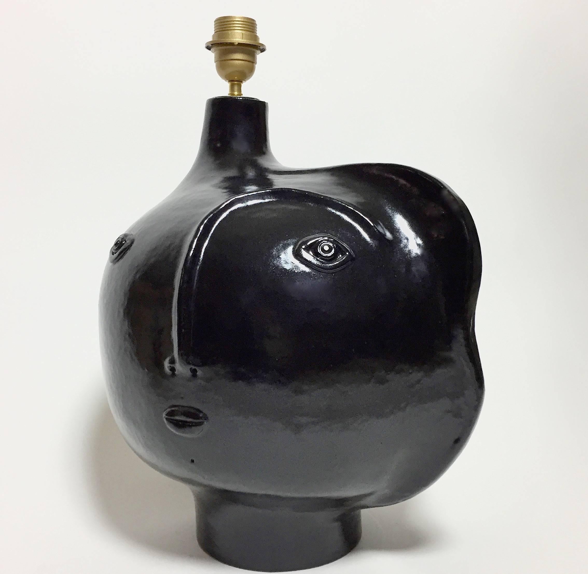 Dalo Ceramic Table Lamp Base Glazed in Black In Excellent Condition In NICE, FR