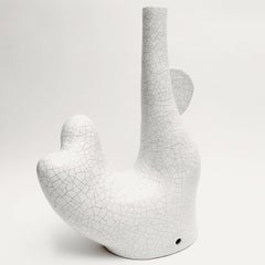 Dalo, Large Ceramic Lamp Base Glazed in Crackle White