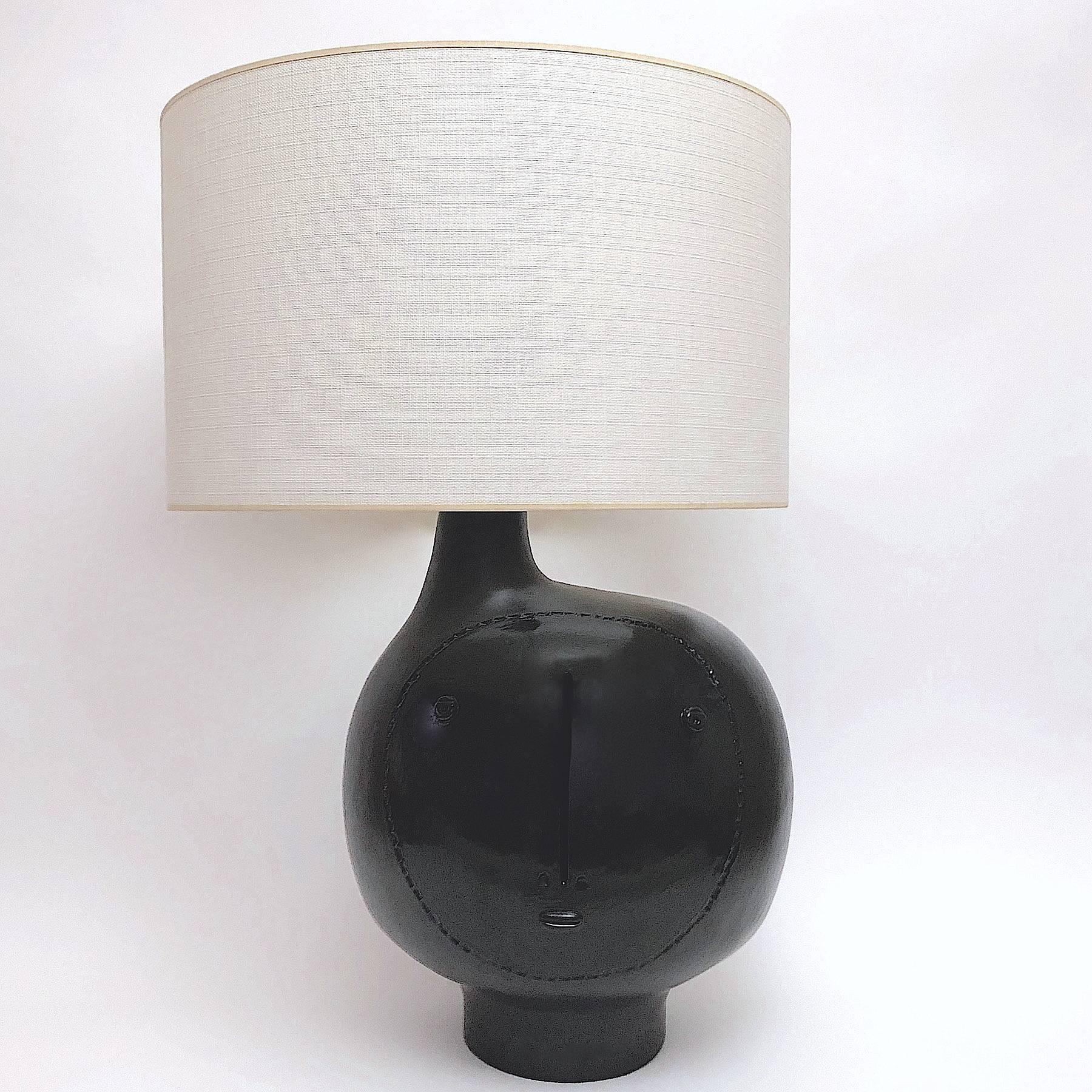 Contemporary Dalo, Large Ceramic Table Lamp Glazed in Black