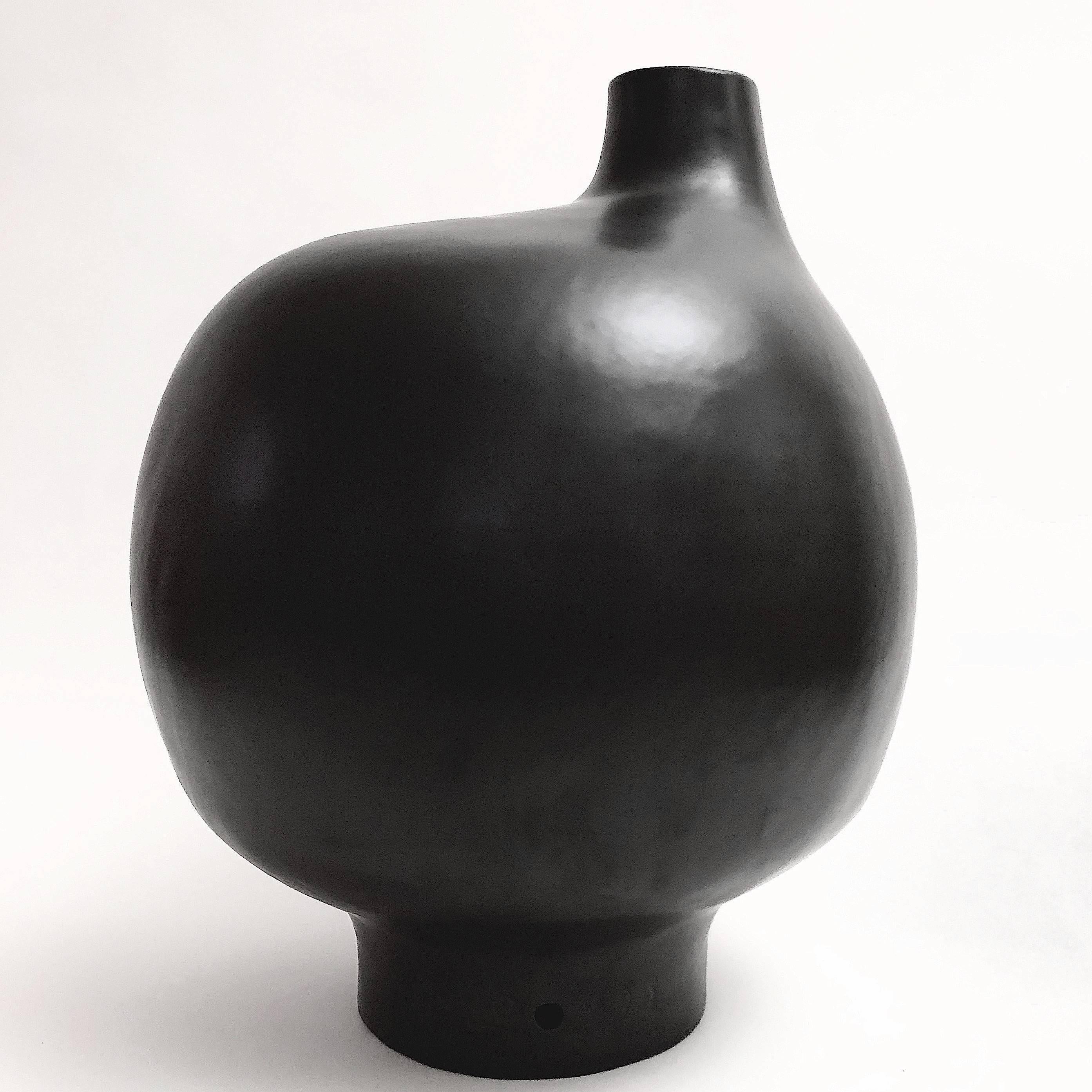 French Dalo, Large Ceramic Table Lamp Glazed in Black