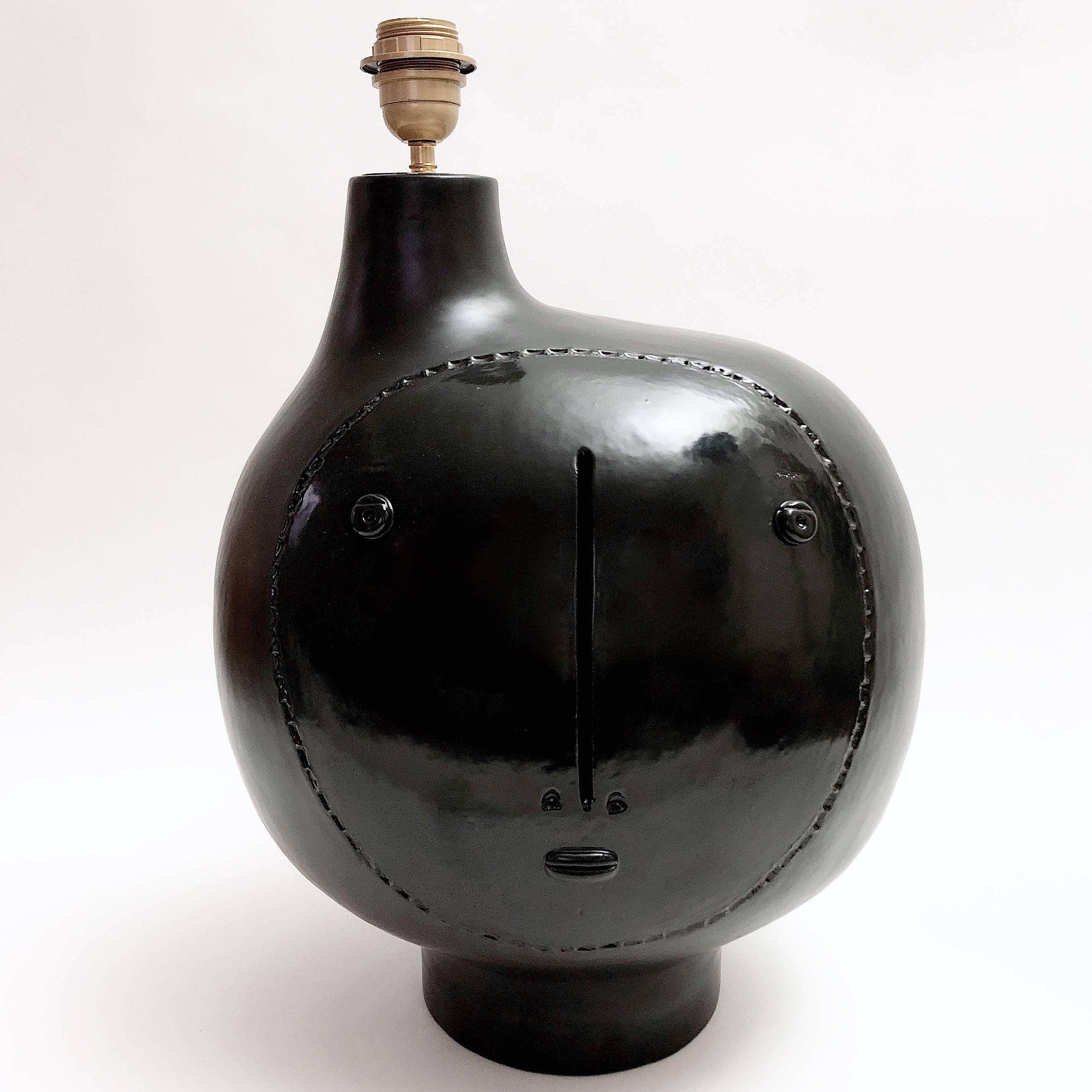 Dalo, Large Ceramic Table Lamp Glazed in Black In Excellent Condition In NICE, FR