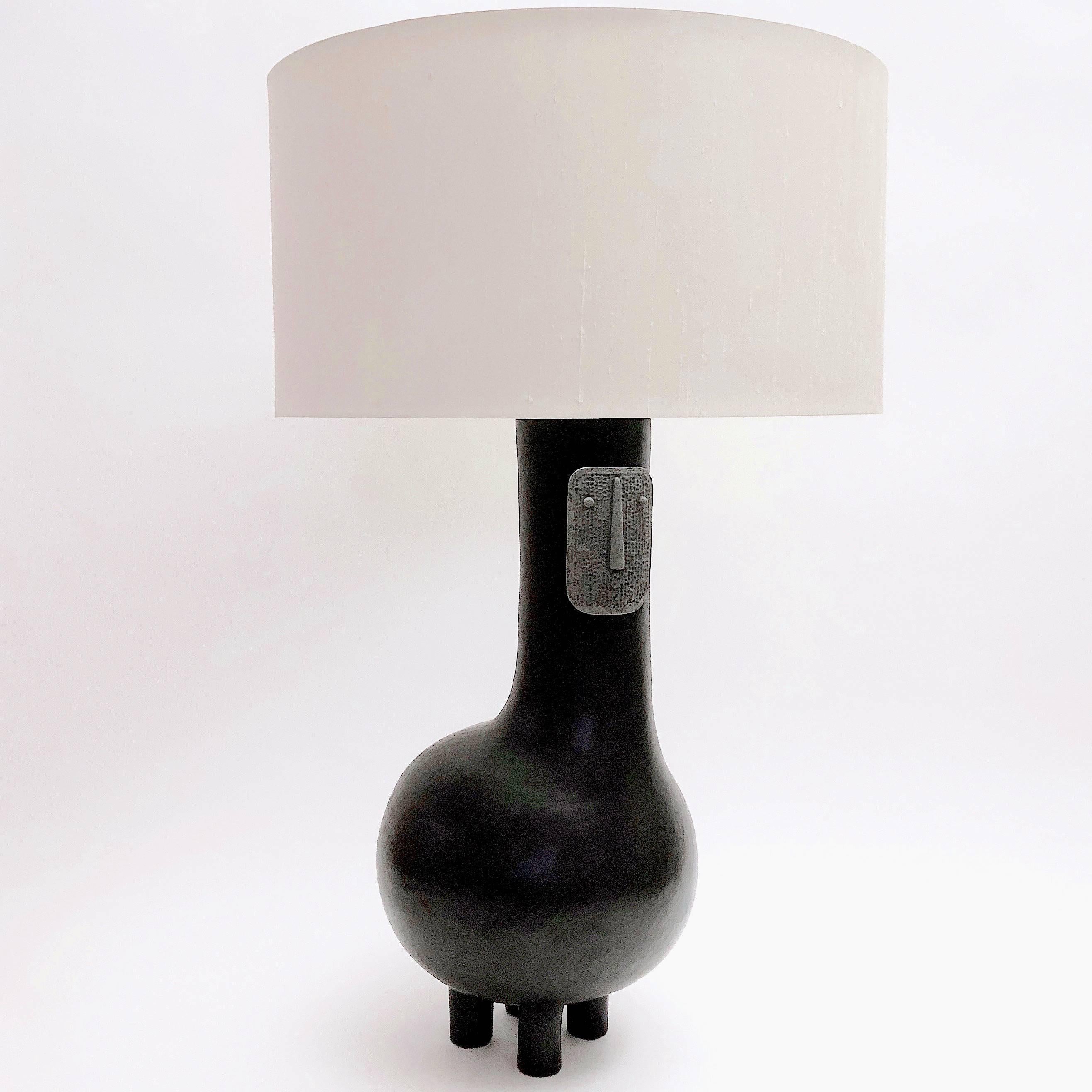 Contemporary Dalo, Large Ceramic Table Lamp Glazed in Black and Grey For Sale