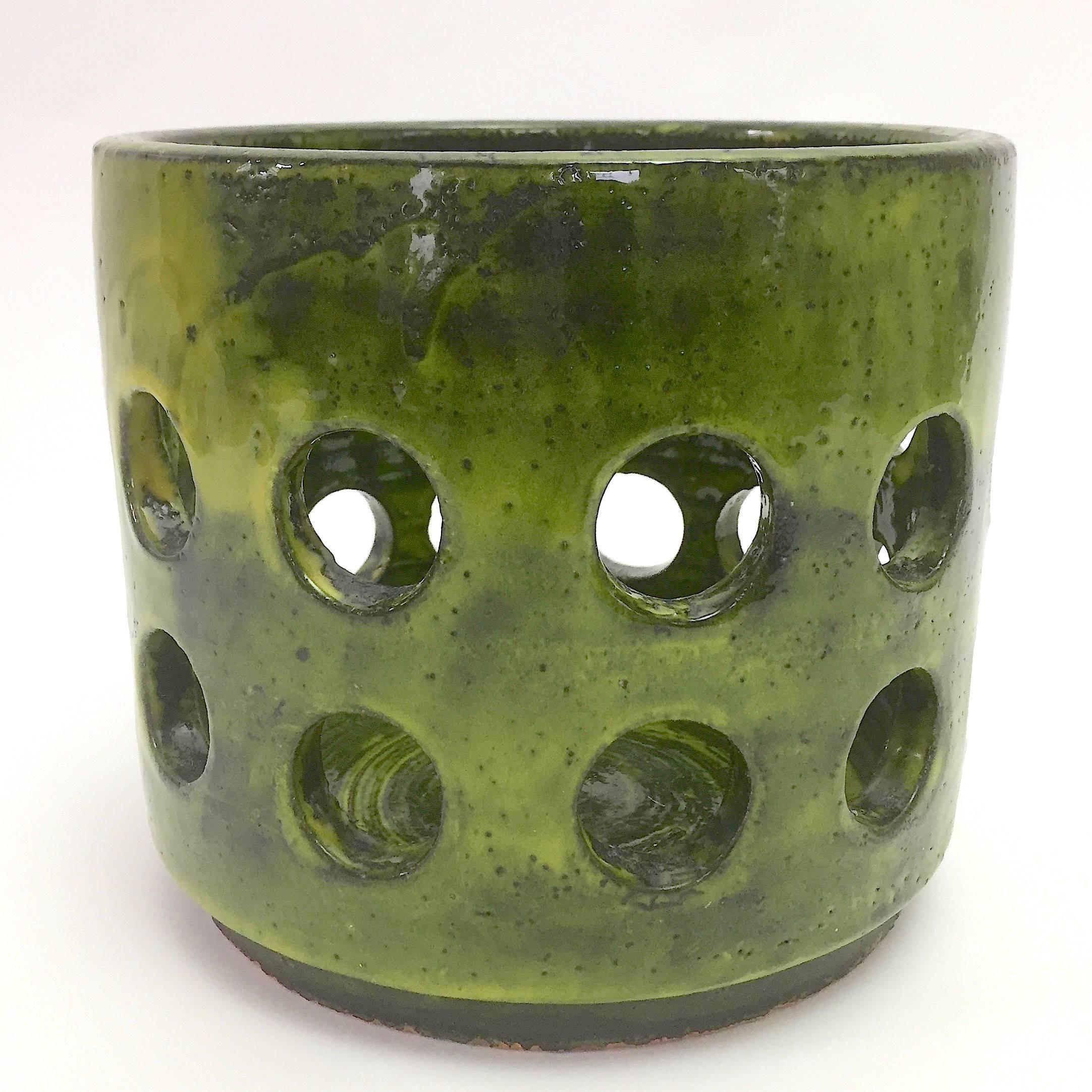 Glazed Mado Jolain, Large Cylinder Ceramic Vase or Cachepot