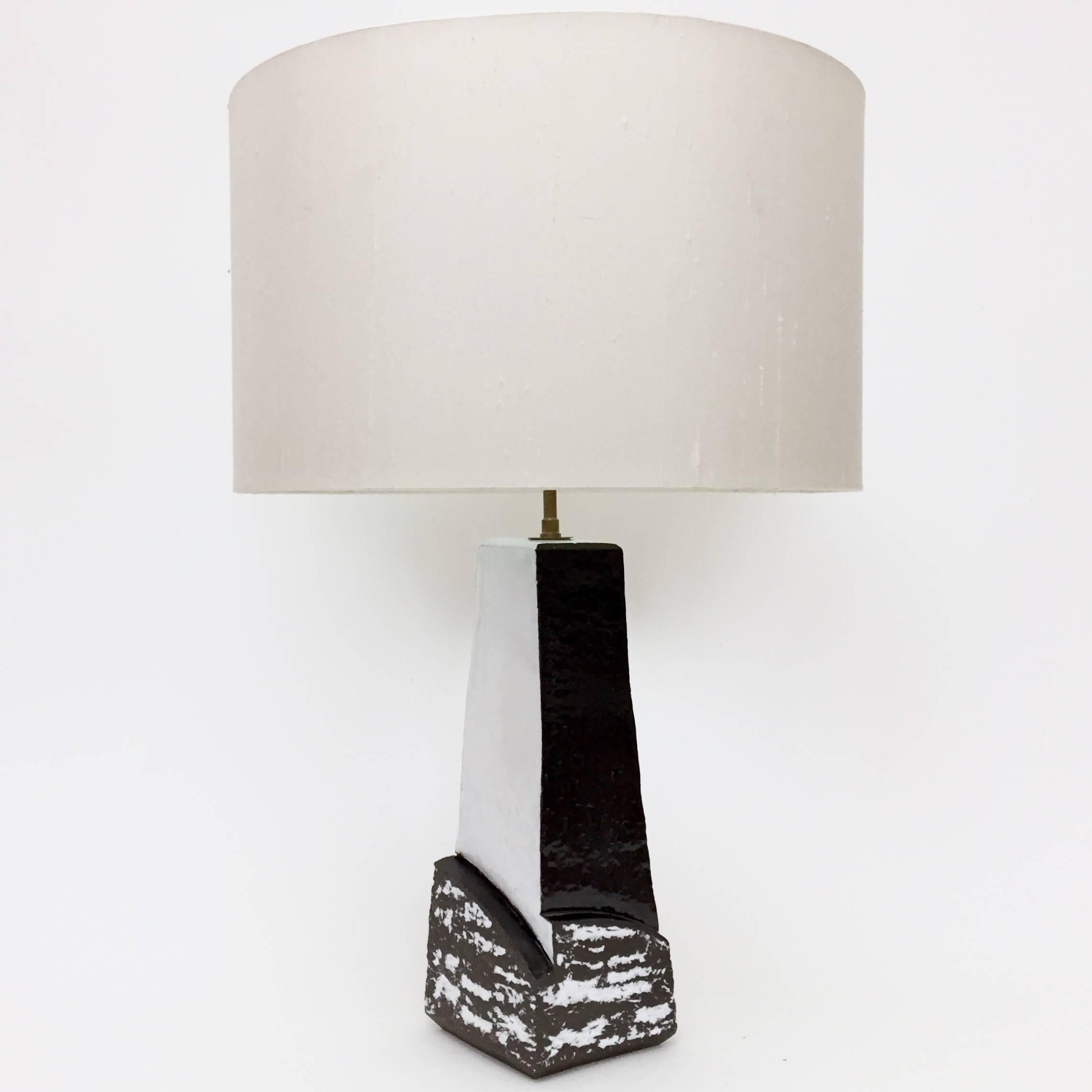 Enameled Pair of Ceramic Lamp Bases Glazed in Black and White