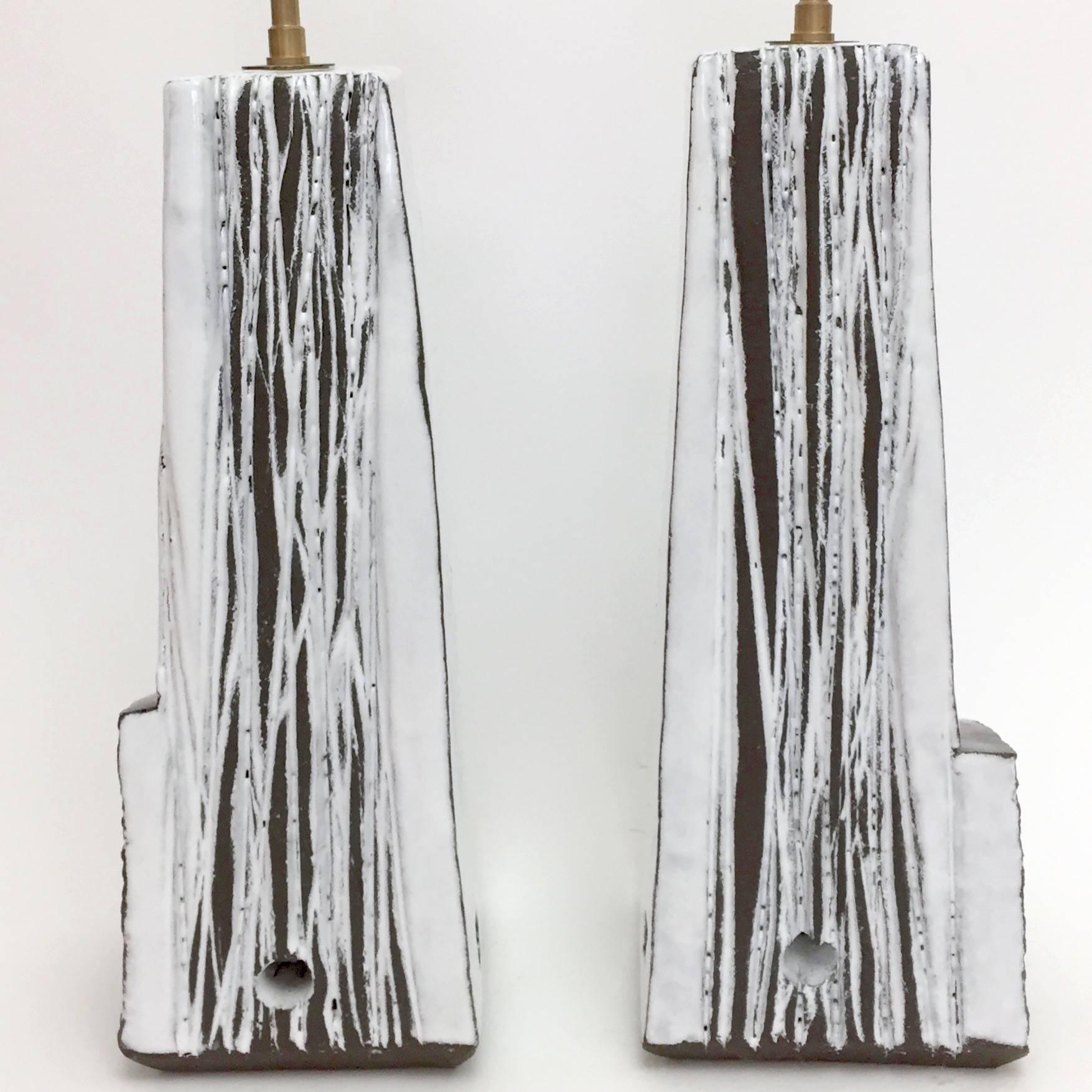 Contemporary Pair of Ceramic Lamp Bases Glazed in Black and White