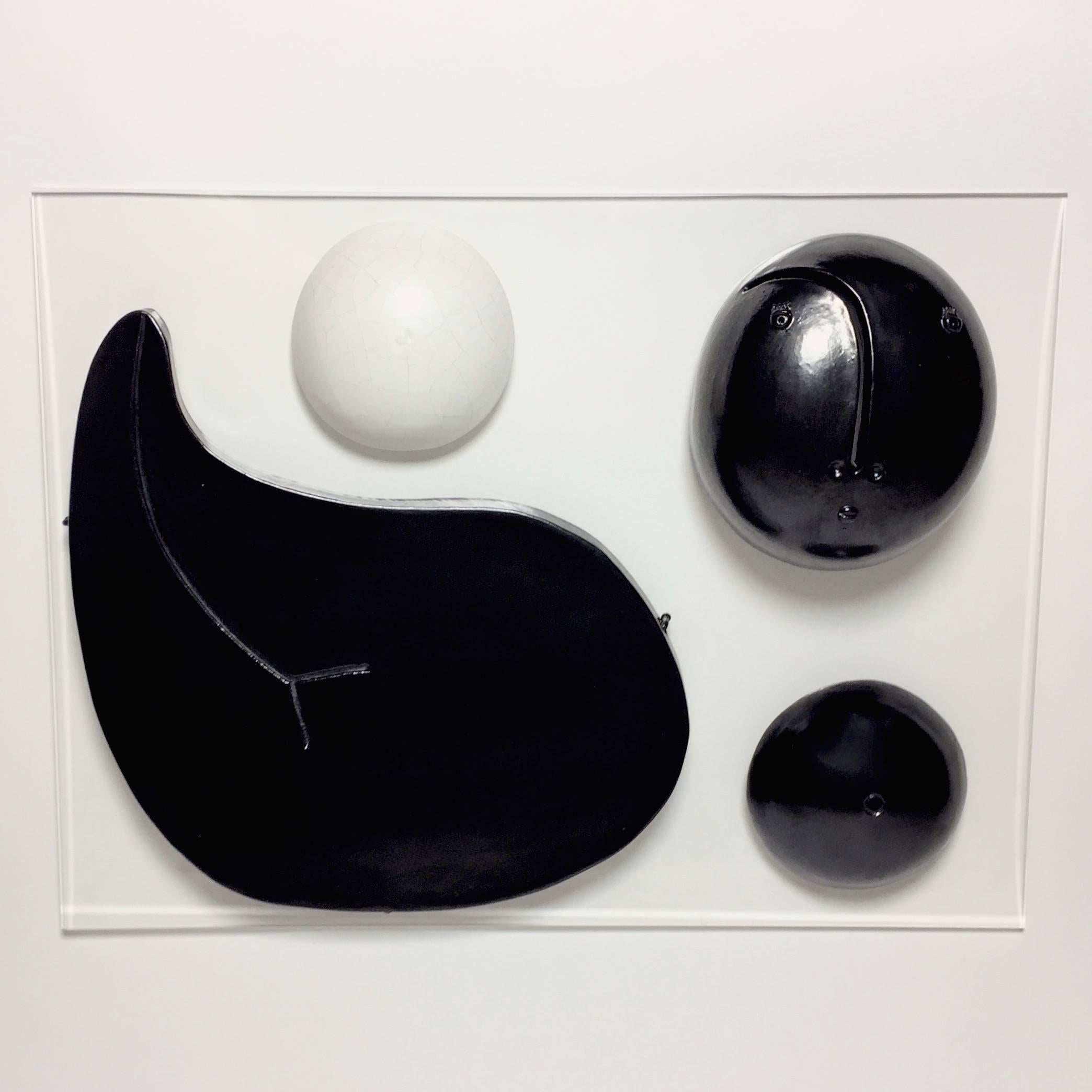French Dalo, Black and White Ceramic and Acrylic Glass Panel For Sale