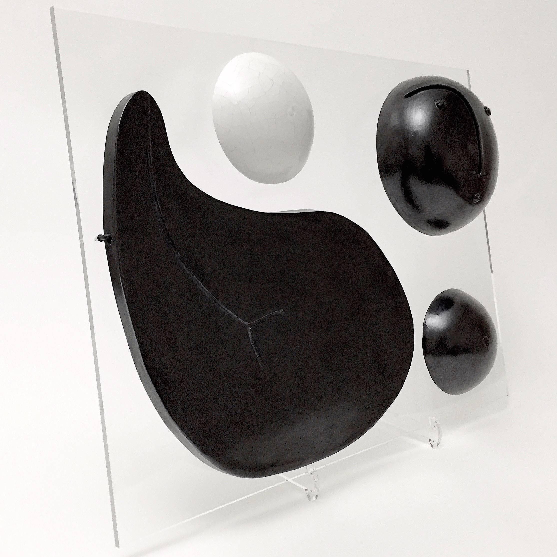 Contemporary Dalo, Black and White Ceramic and Acrylic Glass Panel For Sale