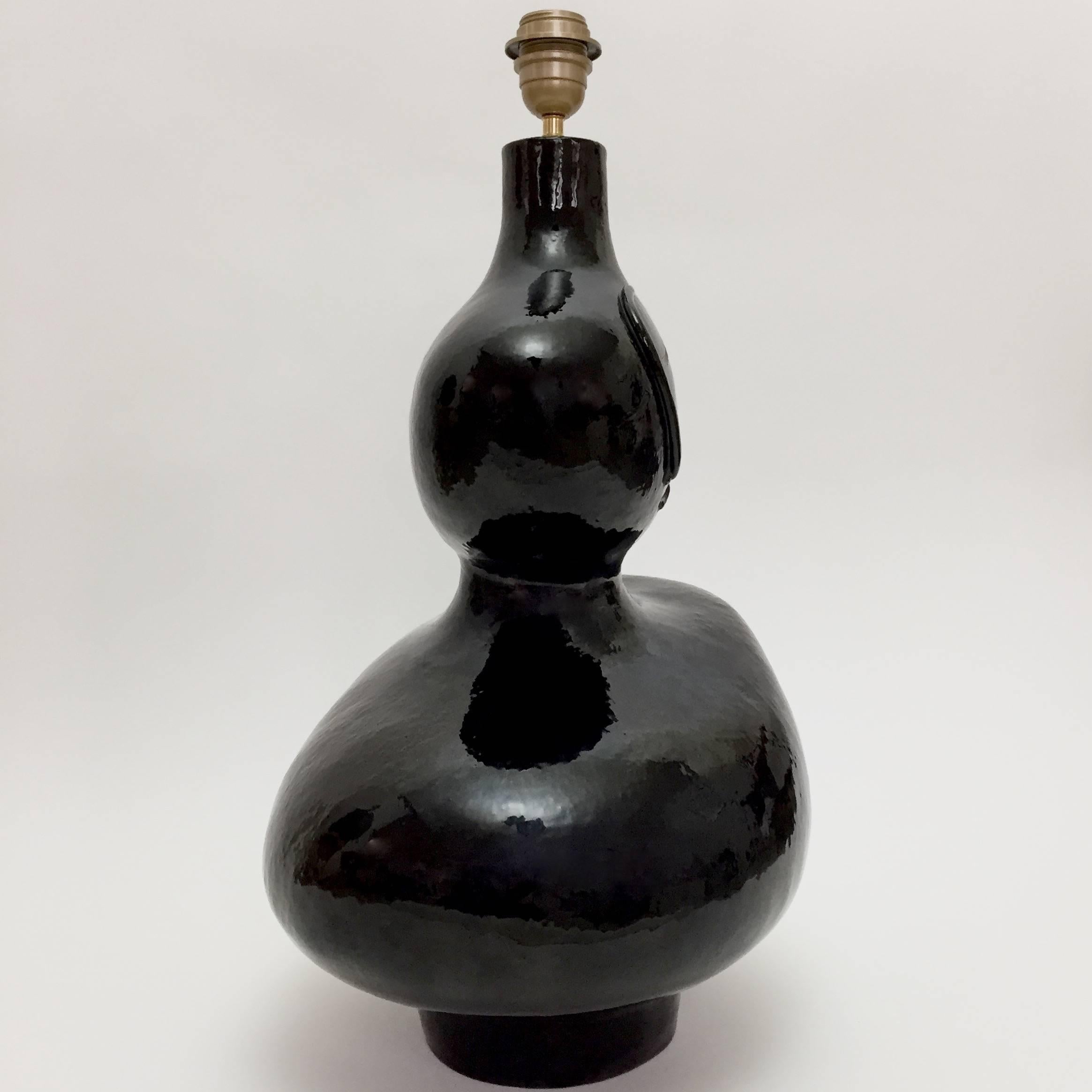 Organic Modern Dalo, Large Ceramic Table Lamp Base Glazed in Black