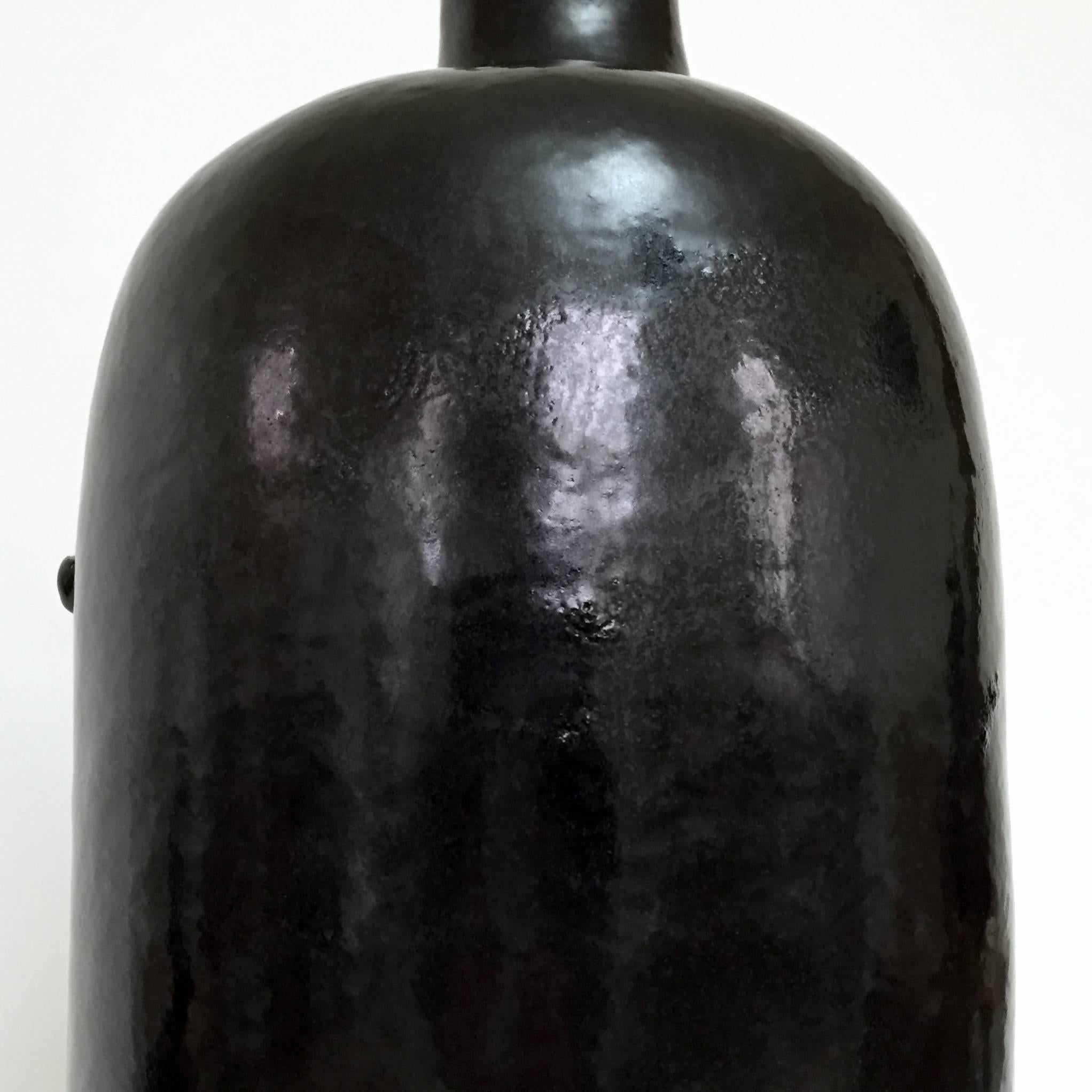 Contemporary Dalo, Ceramic Table Lamp Base Glazed in Black For Sale