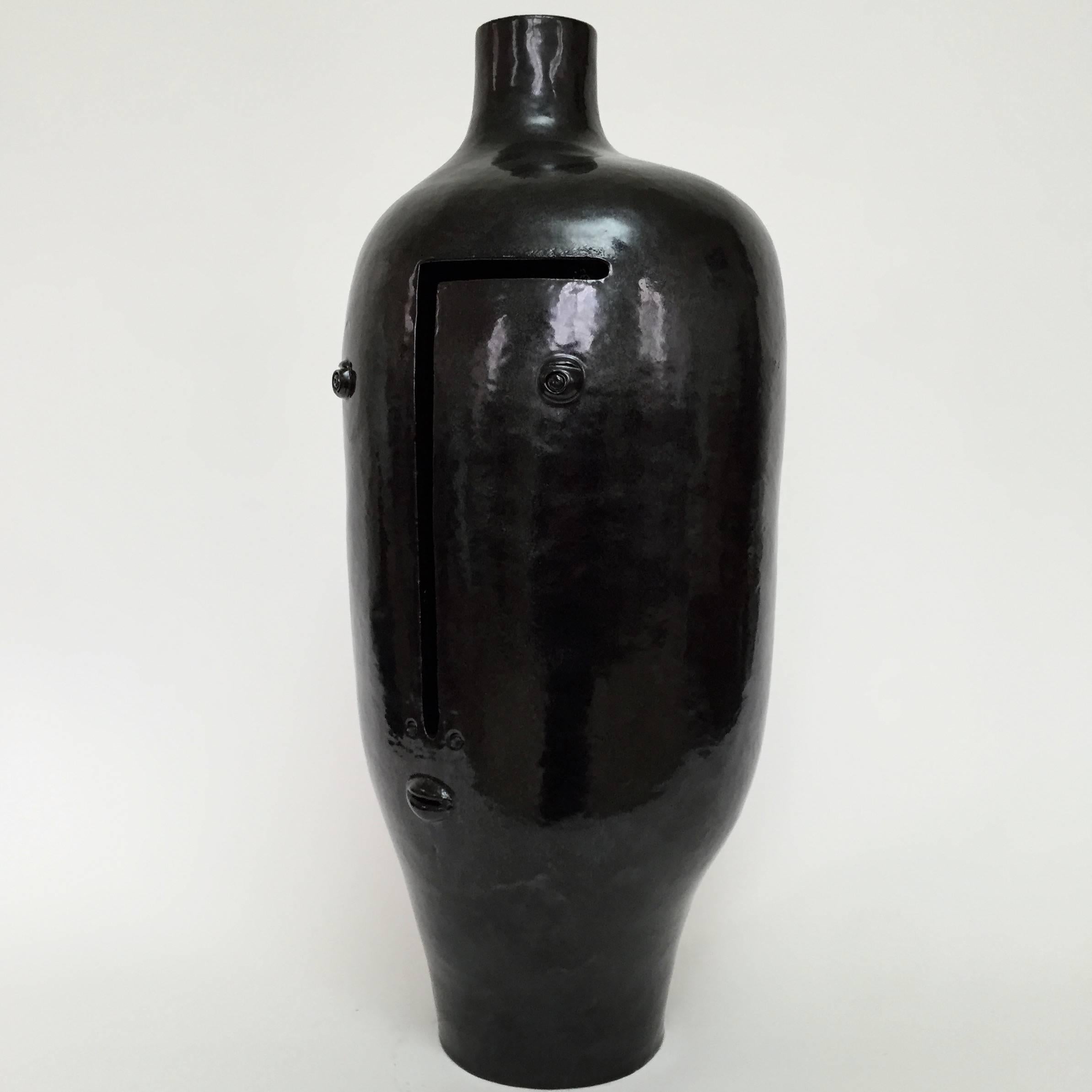 French Dalo, Ceramic Table Lamp Base Glazed in Black For Sale