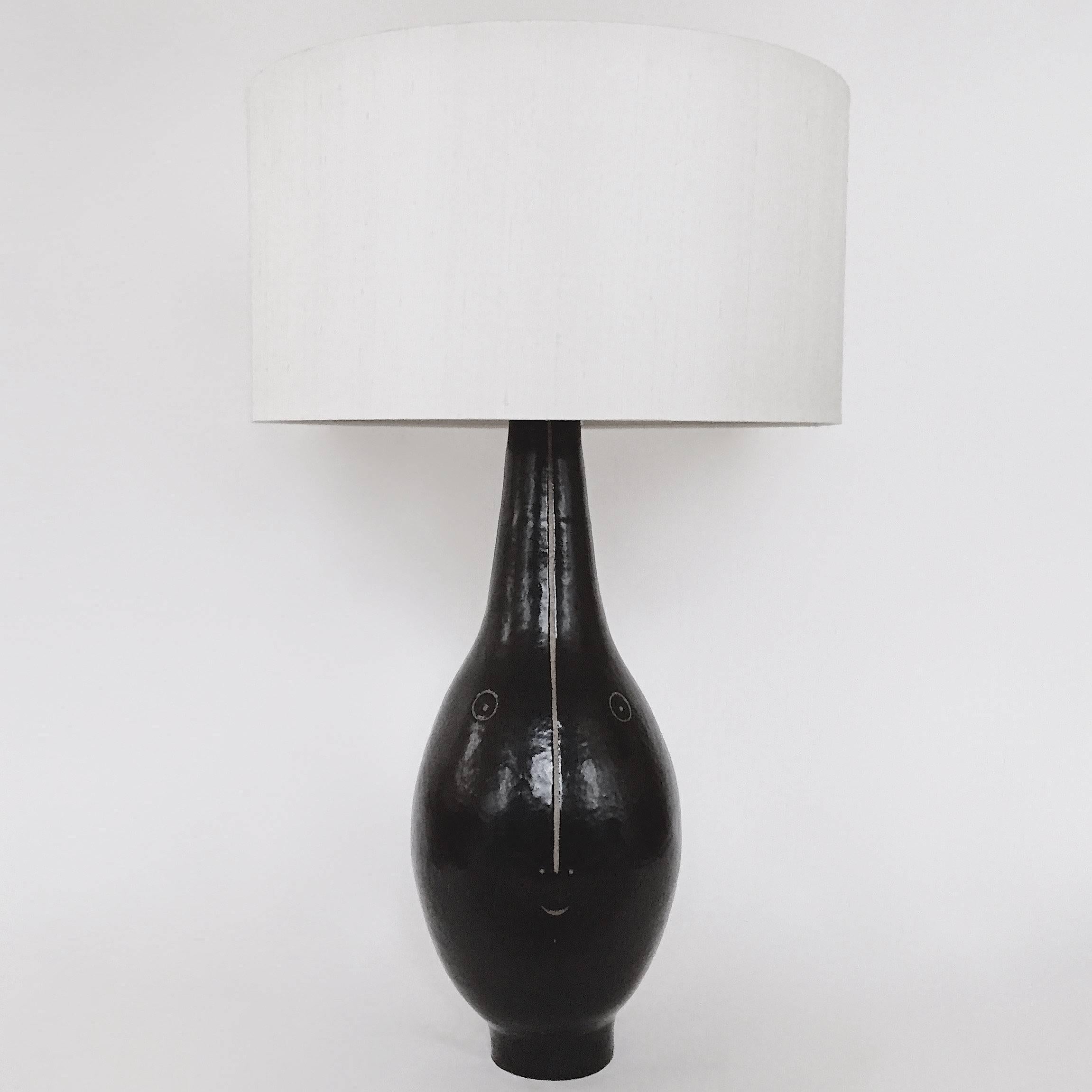 Organic Modern Dalo, Large Pair of Ceramic Lamp Bases Glazed in Black For Sale