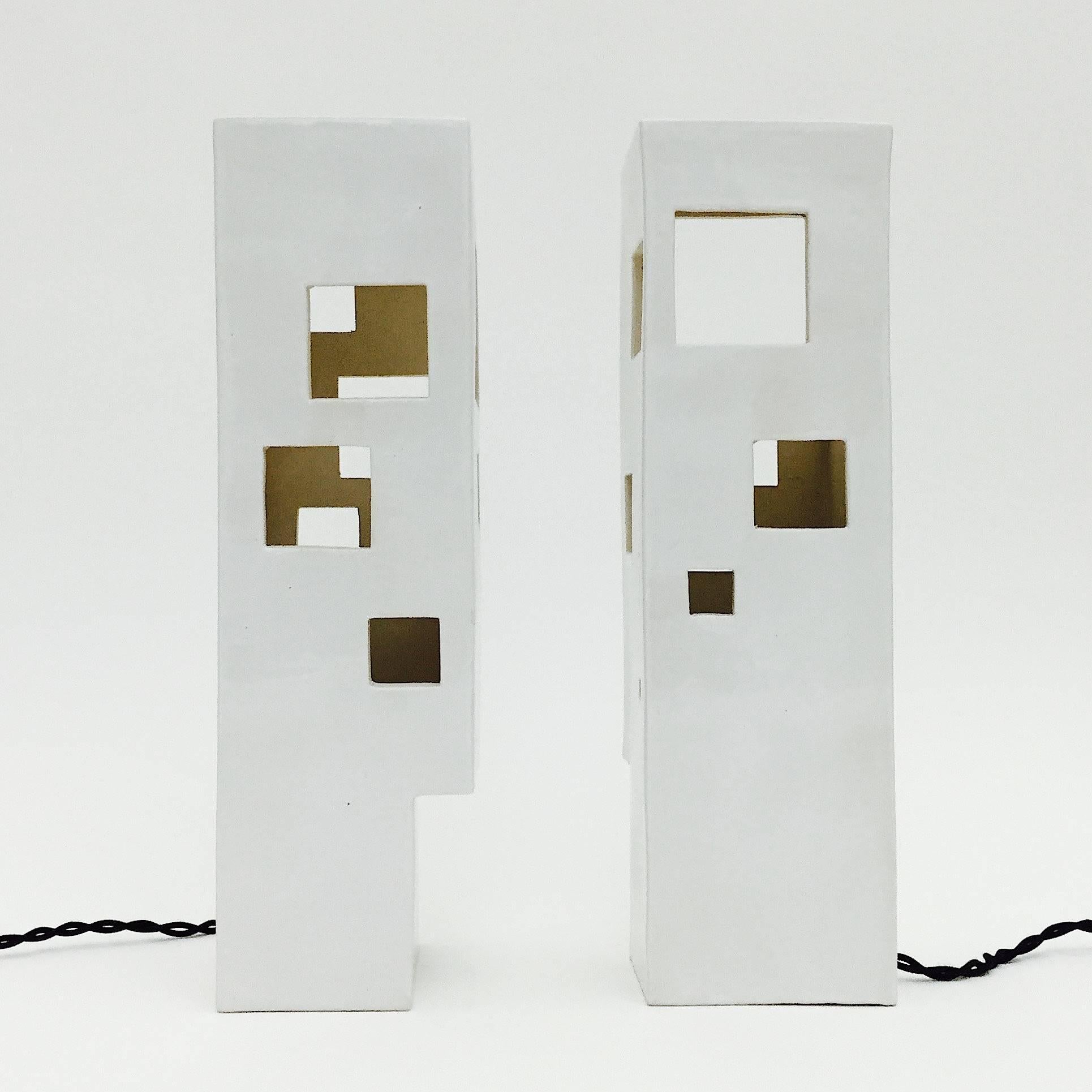 Pair of Geometric Columns Ceramic Table Lamps 1