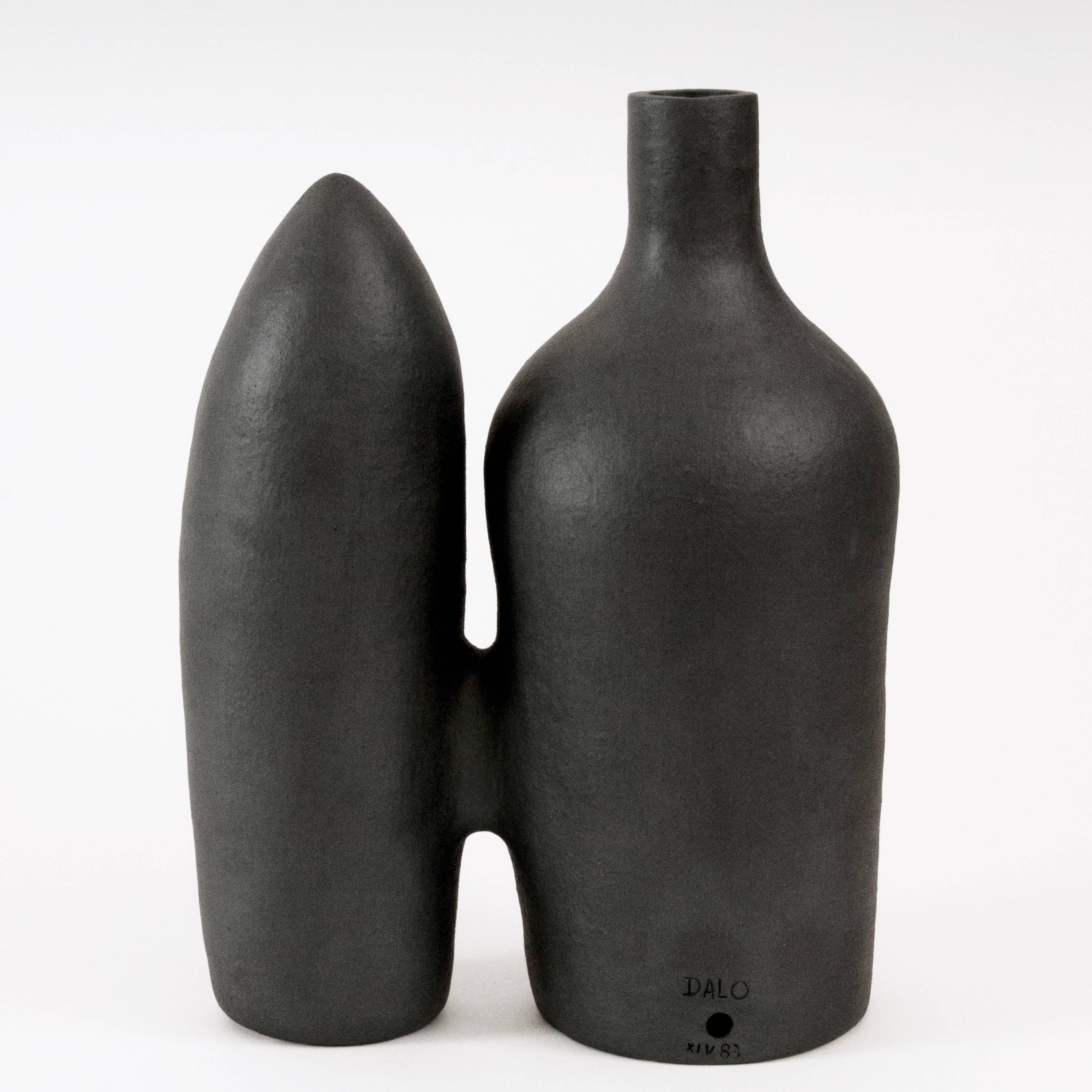 French Dalo, Large Ceramic Table Lamp Base Glazed in Black