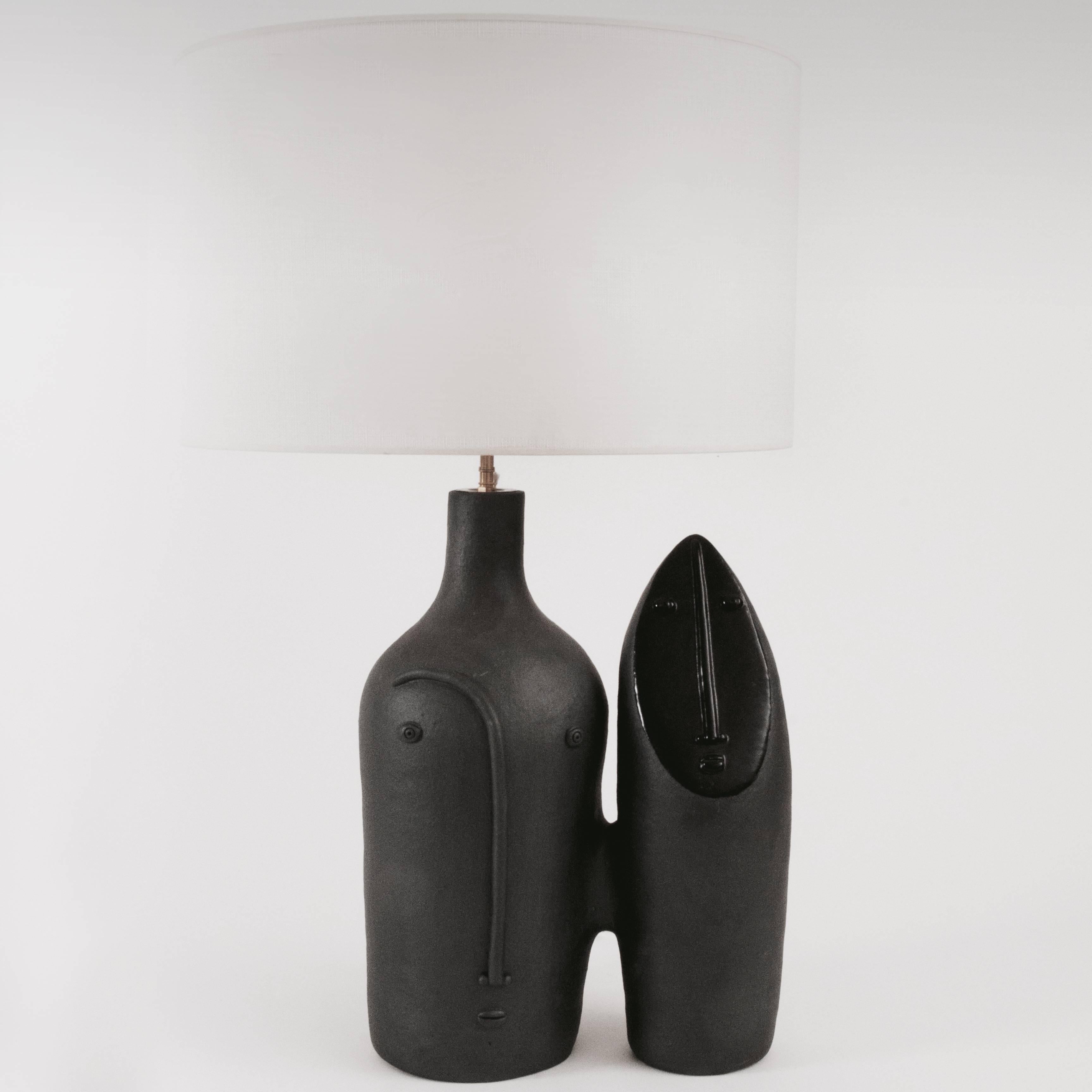 Enameled Dalo, Large Ceramic Table Lamp Base Glazed in Black