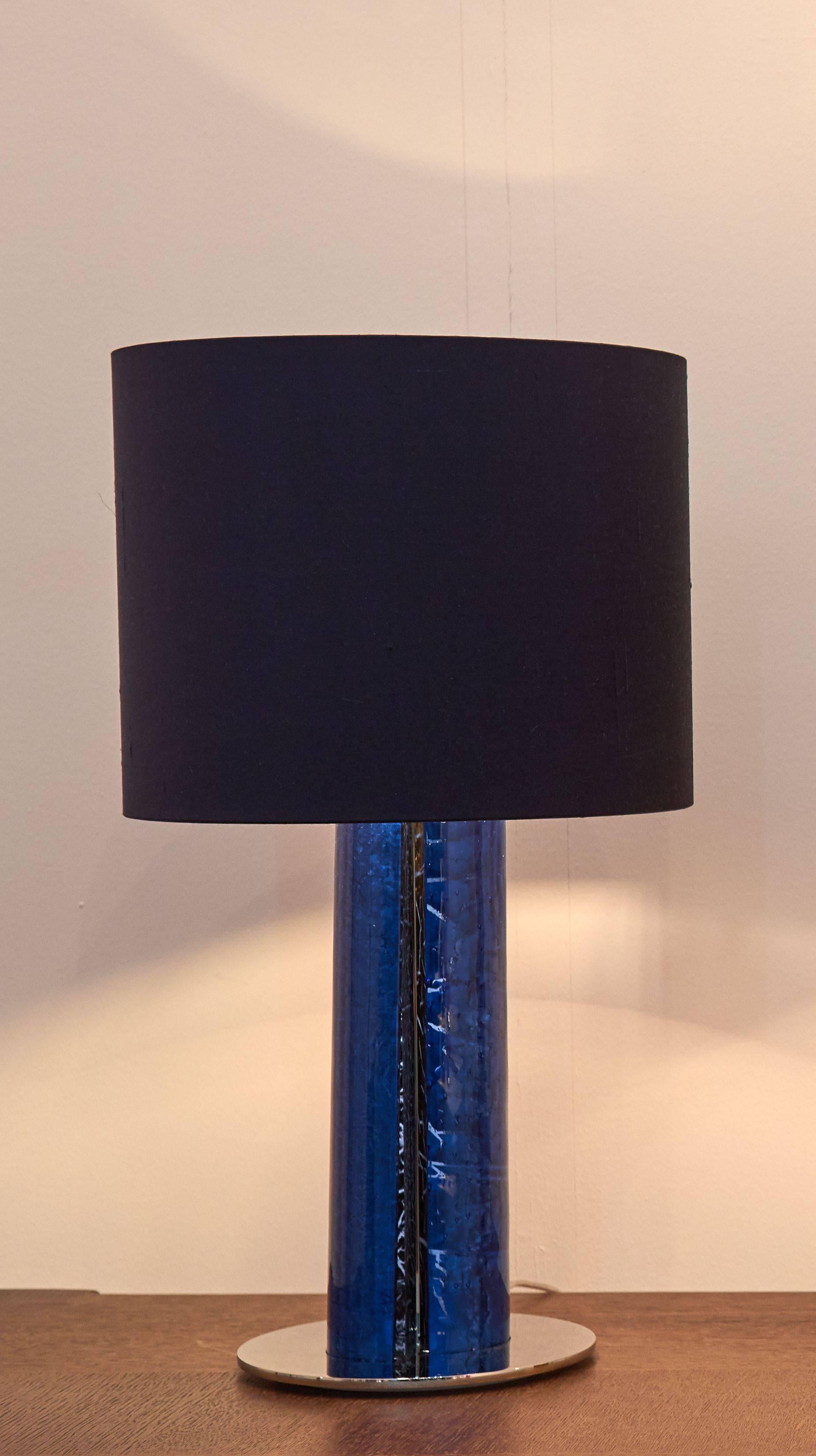 Modern Contemporary Venetian Glass Table Lamp in Blue by Maurizio Alfier For Sale