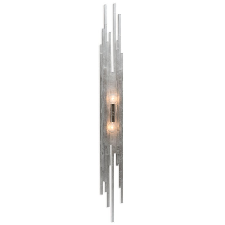 Pair of Silver Leaf Ambroise Sconces Showroom Samples For Sale