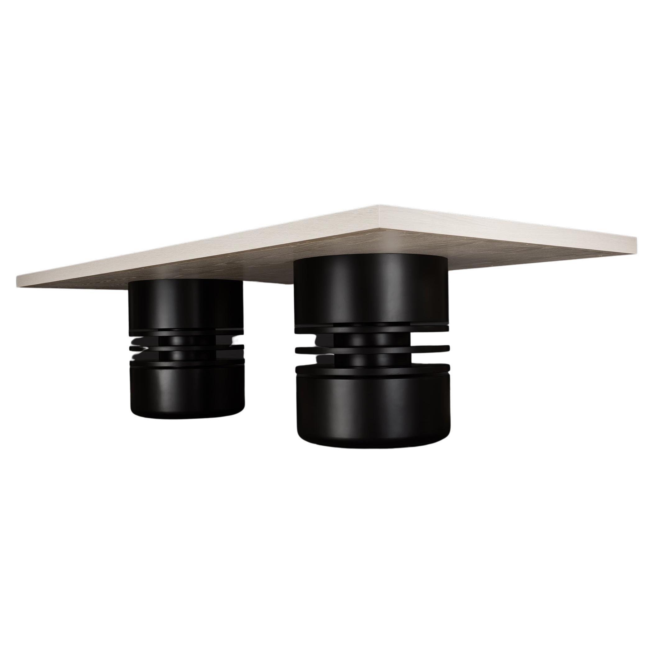 TABLE À MANGER BOLSA - Design moderne en chêne Rift du Pacifique avec laque noire mate  en vente