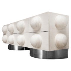 Commode à pois moderne à 8 tiroirs en bois avec sphères personnalisées et socle en métal