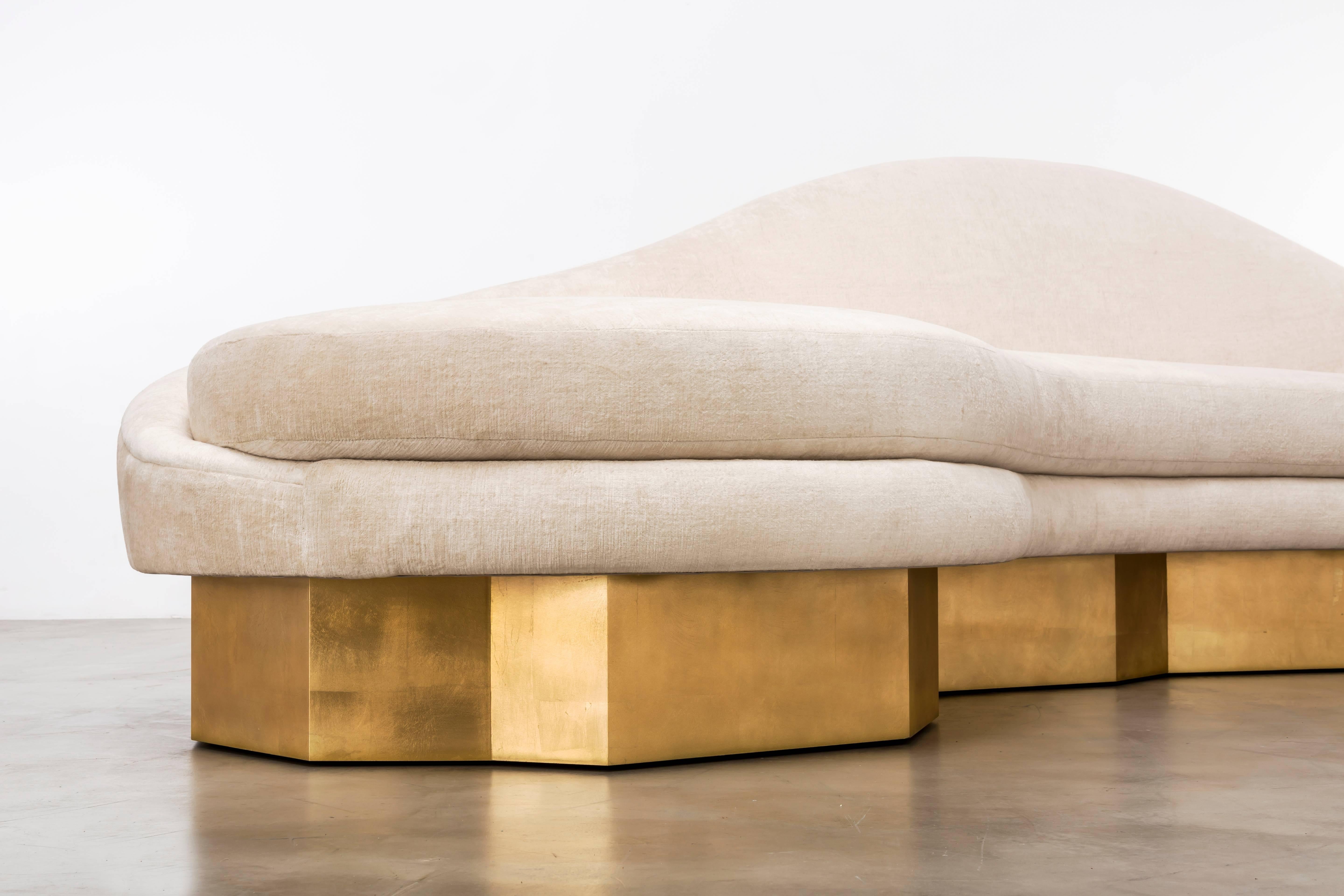 Contemporary SATINE SOFA - Modern Linen Velvet Shell with a Gold Leaf Base