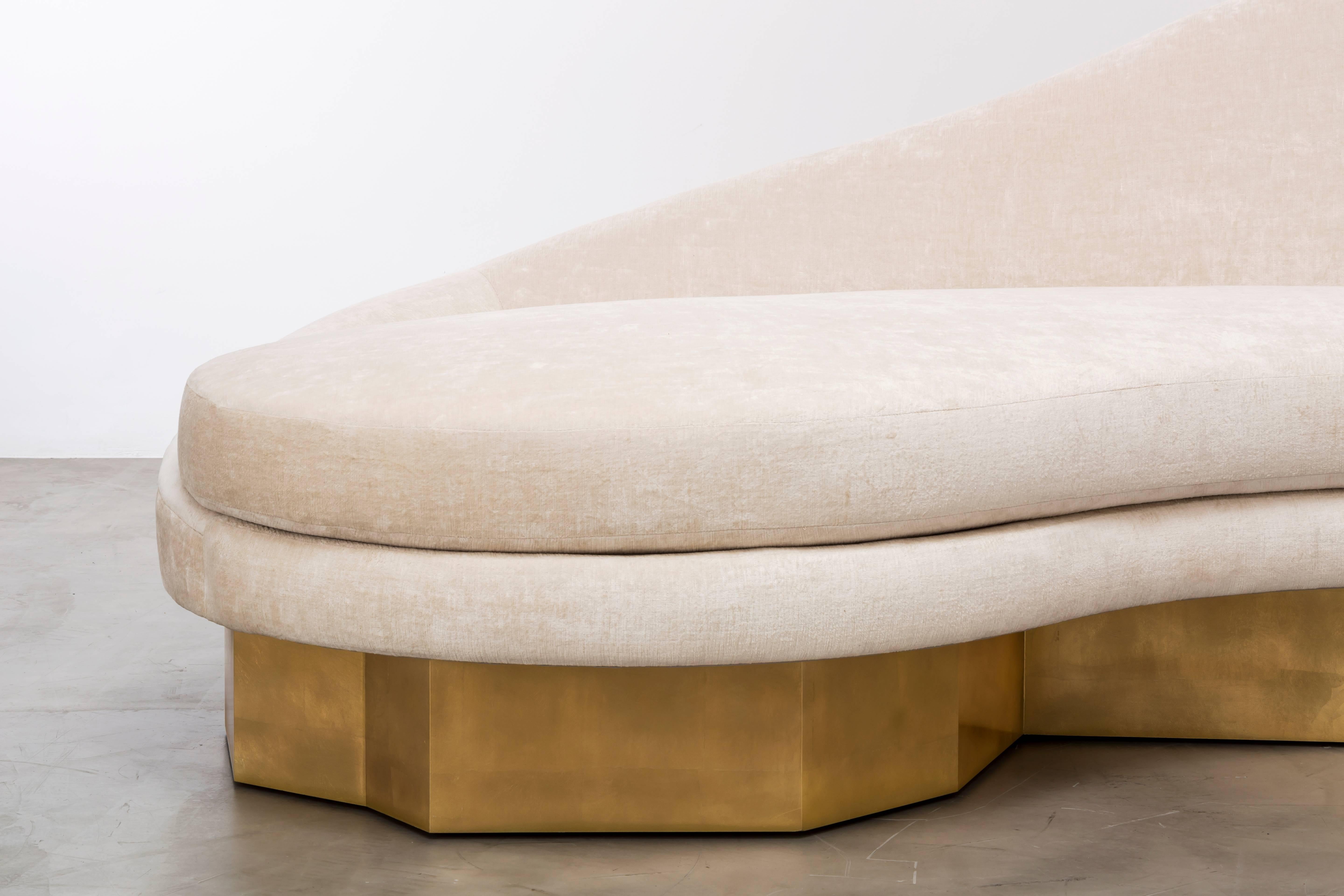 SATINE SOFA - Modern Linen Velvet Shell with a Gold Leaf Base In New Condition In Laguna Niguel, CA