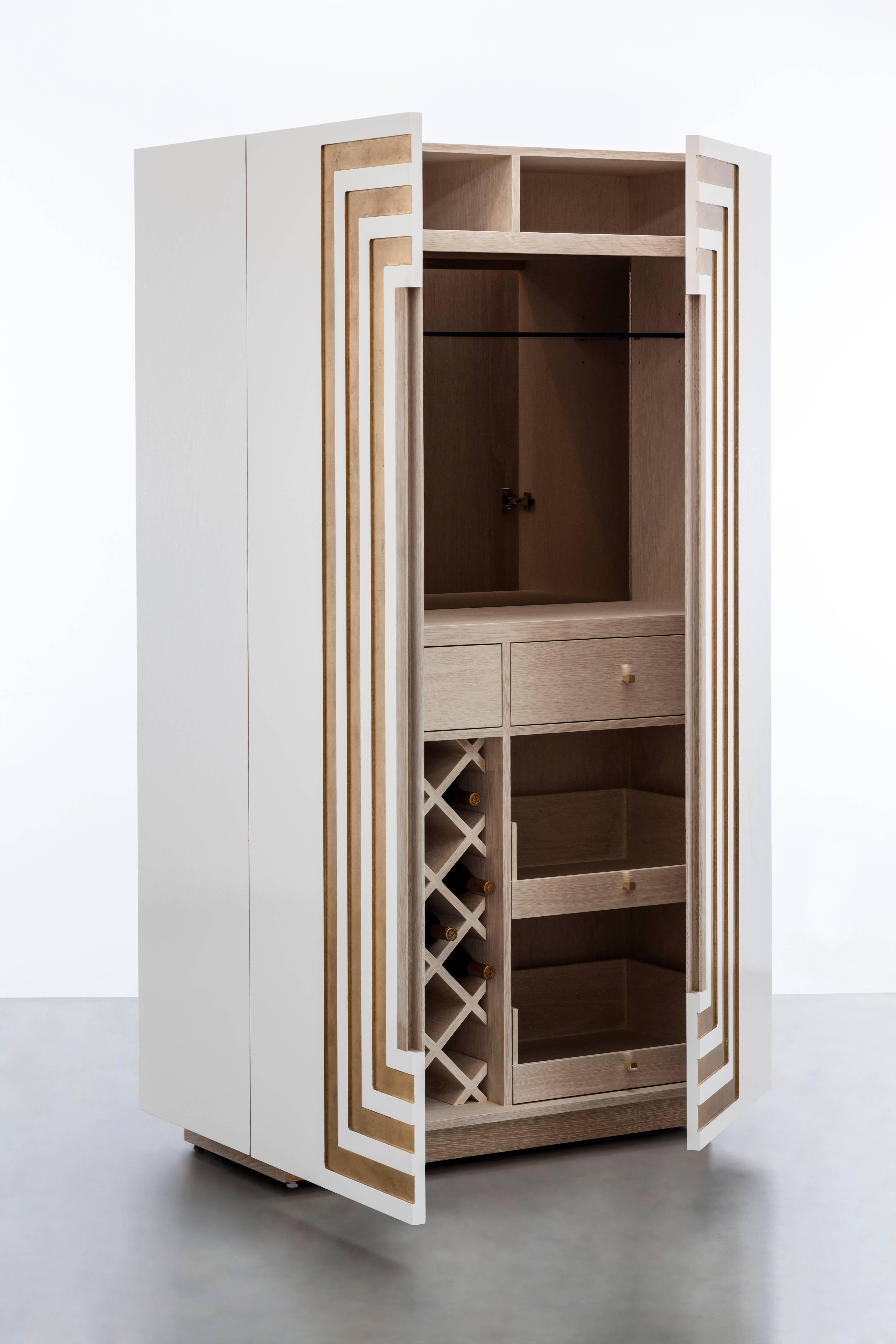 white and gold bar cabinet