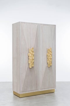 FAUSTINE BAR CABINET - Modern Bleached Walnut Cabinet with Hand Forged Handles