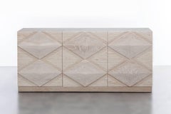 INES BUFFET CABINET - Modern Bleached Oak with Hand_Carved Design and Marble Top