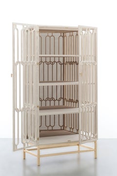 CHLOE CABINET - Modern Cabinet in Bleached Oak with Geometric Lattice Design