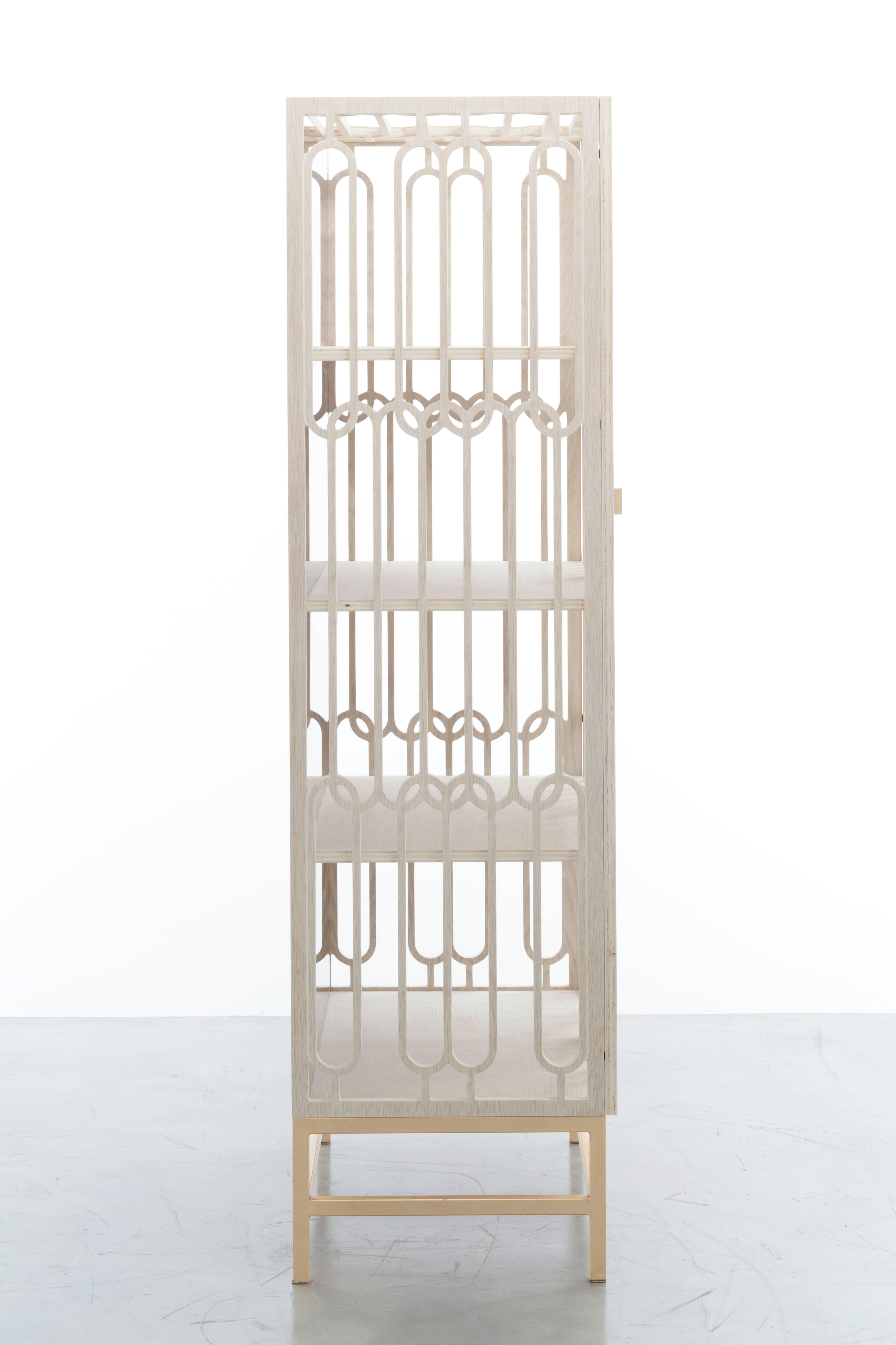 American CHLOE CABINET - Modern Cabinet in Bleached Oak with Geometric Lattice Design For Sale