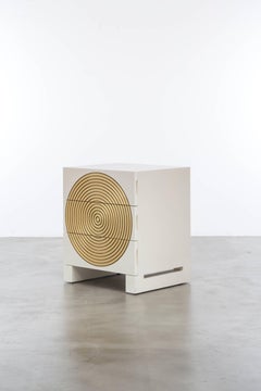 HALO NIGHTSTAND - Modern Nightstand with Circle Design with Gold Leaf Detail