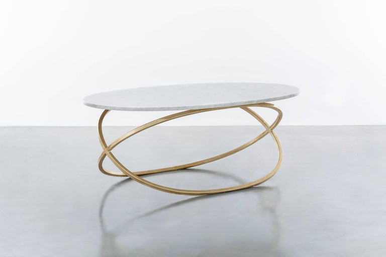 American CHANTAL COFFEE TABLE - Modern Oval Cocktail Table with Carrara Marble For Sale