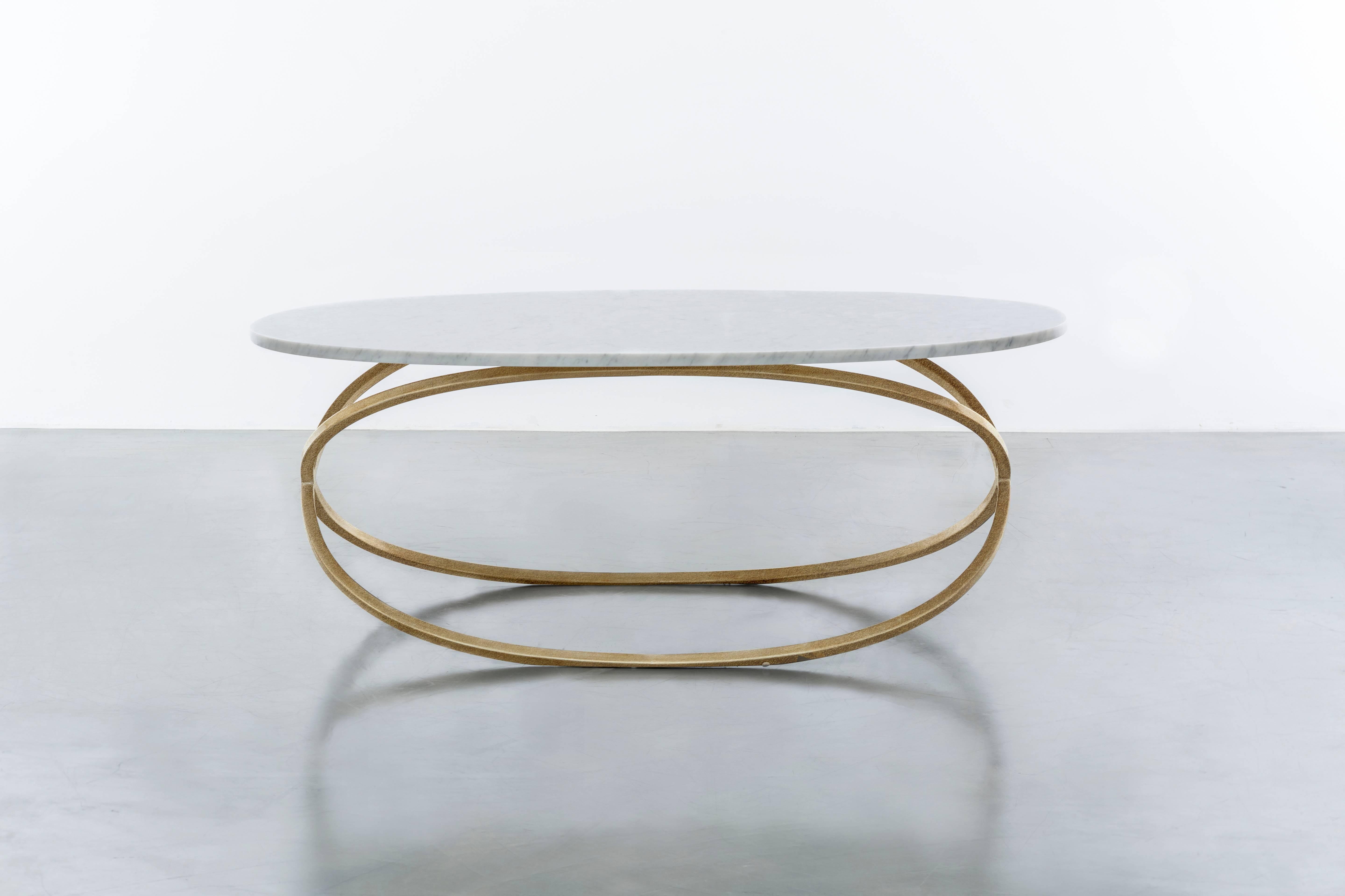 CHANTAL COFFEE TABLE - Modern Oval Cocktail Table with Carrara Marble In New Condition For Sale In Laguna Niguel, CA