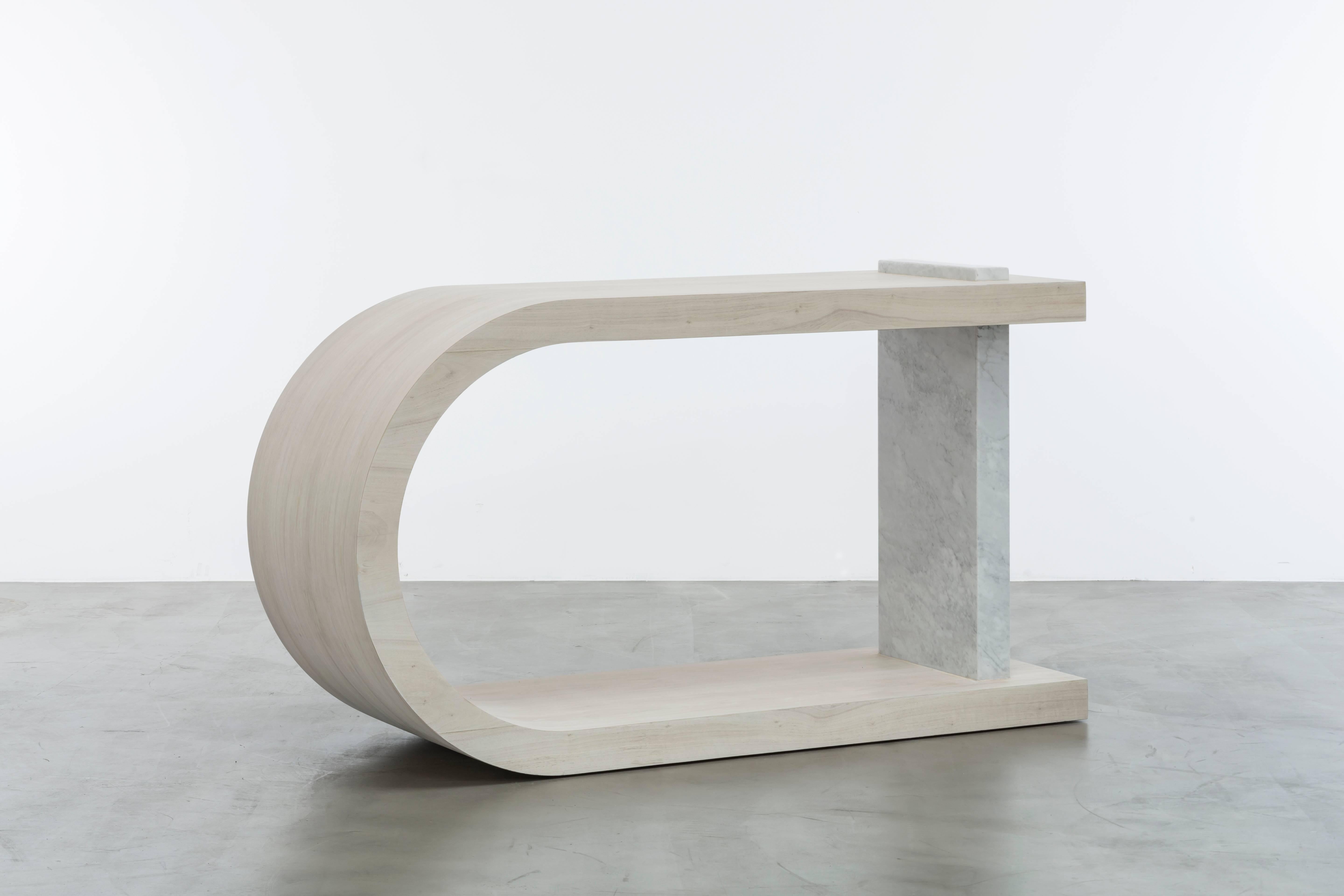 GISELE CONSOLE TABLE - Modern Table with Curved Walnut and Marble Detail In New Condition For Sale In Laguna Niguel, CA