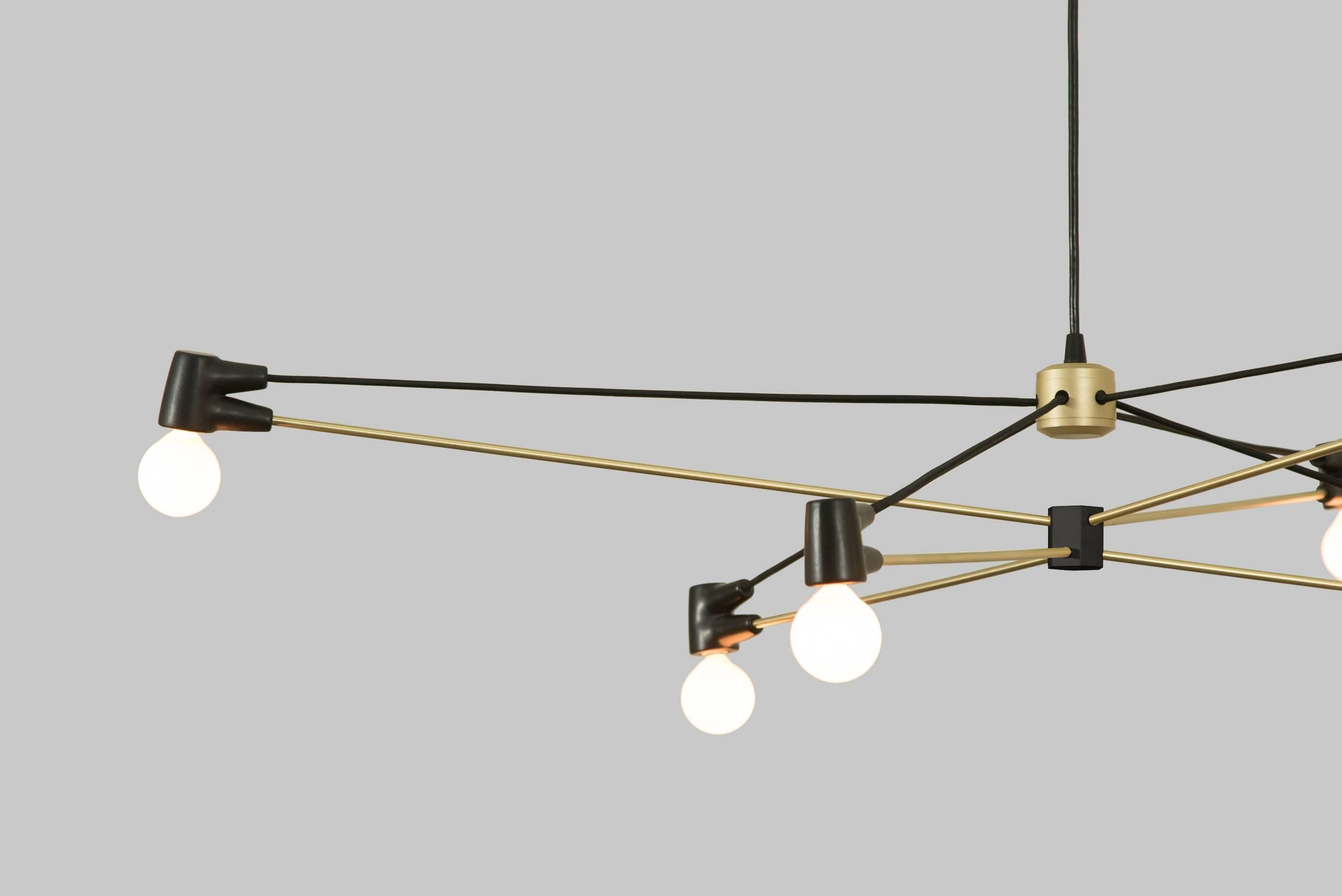 American Cord Chandelier Black and Brass by Ravenhill Studio For Sale