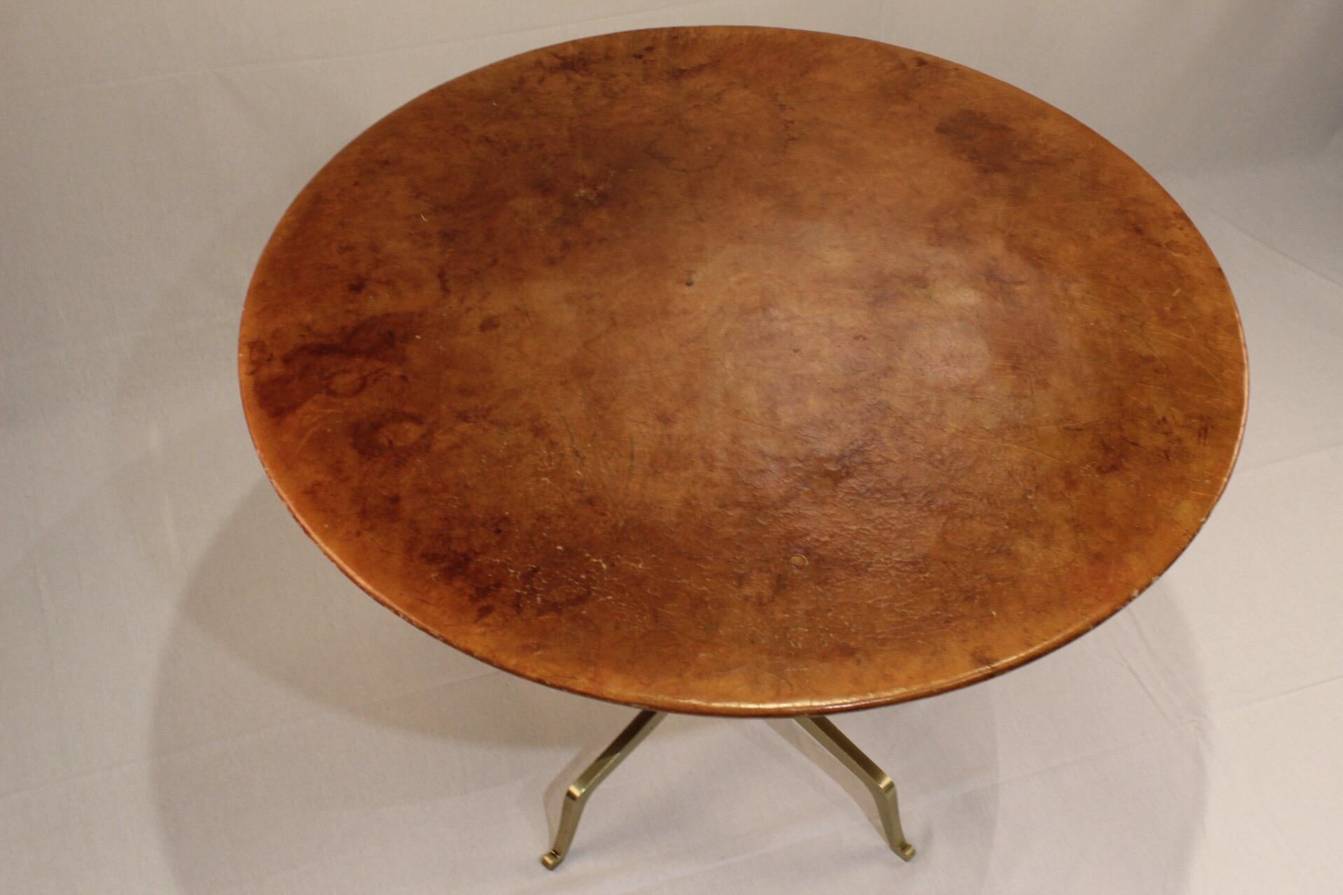 Mid-Century Modern Round Leather Game Table