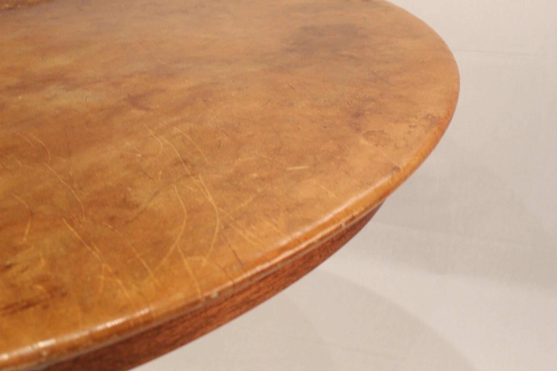 Mid-20th Century Round Leather Game Table