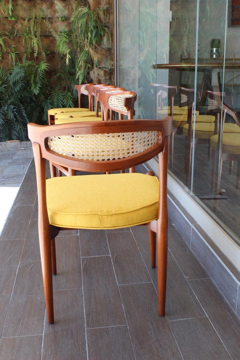 Set of Six Danish Modern Cane Back Dining Chairs at 1stDibs