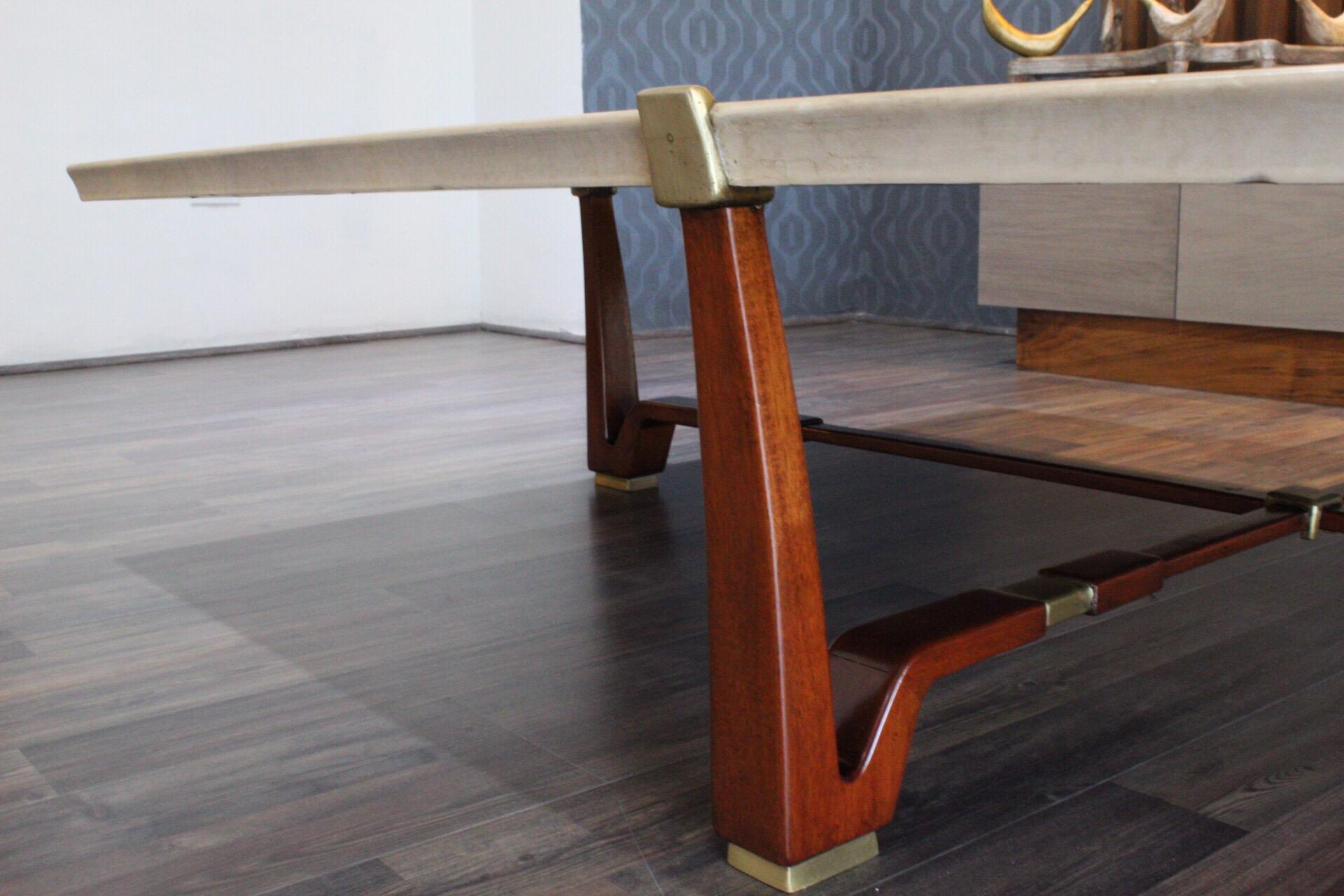 Midcentury Parchment and Brass Coffee Table 1