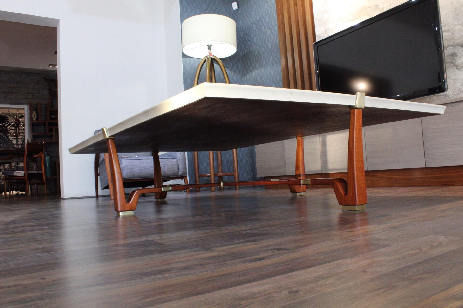 Mexican Midcentury Parchment and Brass Coffee Table