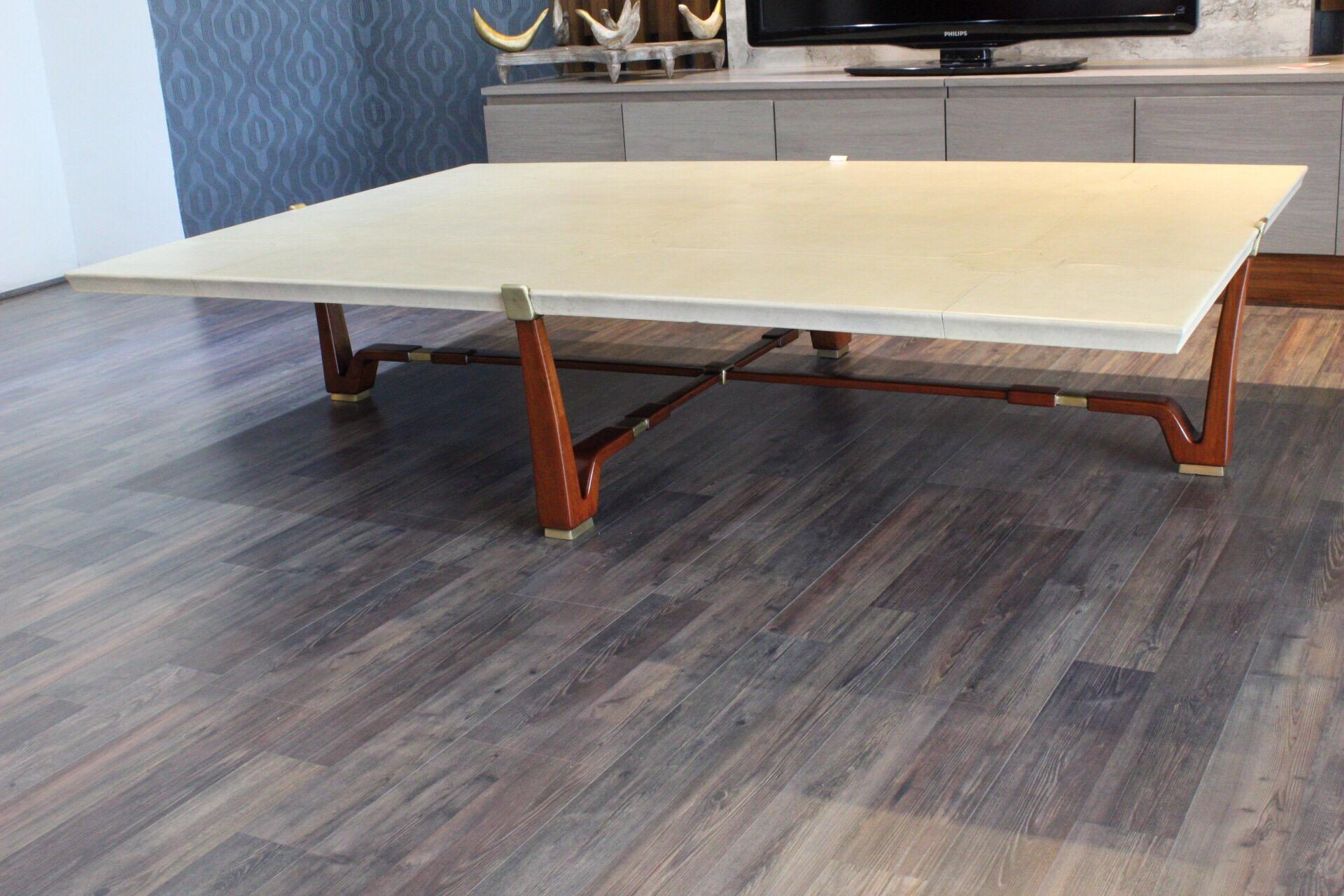 Post-Modern Midcentury Parchment and Brass Coffee Table