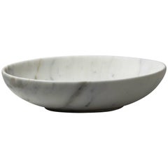 Big Oval Bowl in White Carrara Marble Handcrafted in Italy