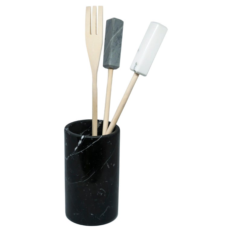 Handmade Black Marquina Marble Utensil Holder For Sale at 1stDibs