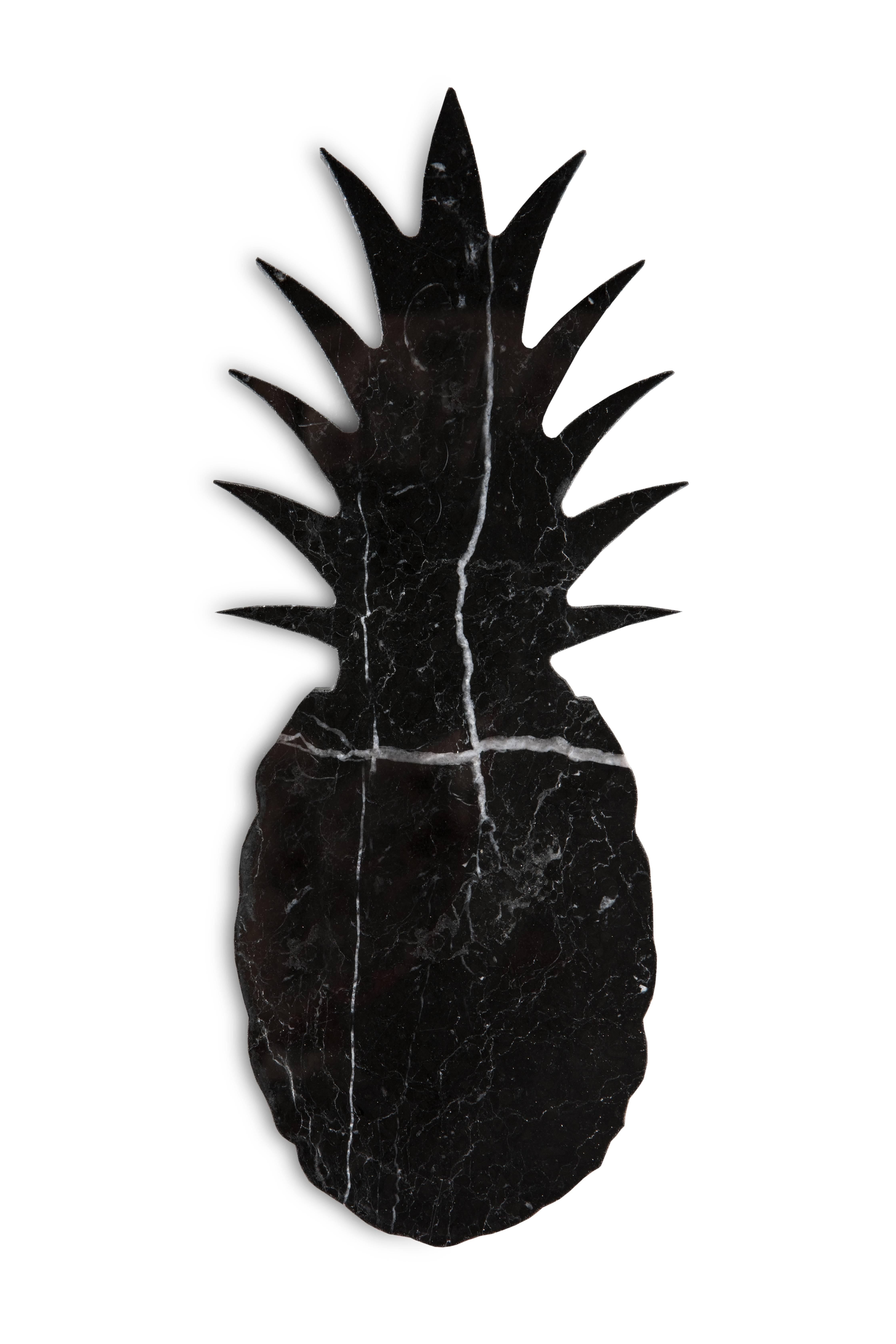 Small black Marquina marble paperweight with pineapple shape. Each piece is in a way unique (every marble block is different in veins and shades) and handmade by Italian artisans specialized over generations in processing marble. Slight variations