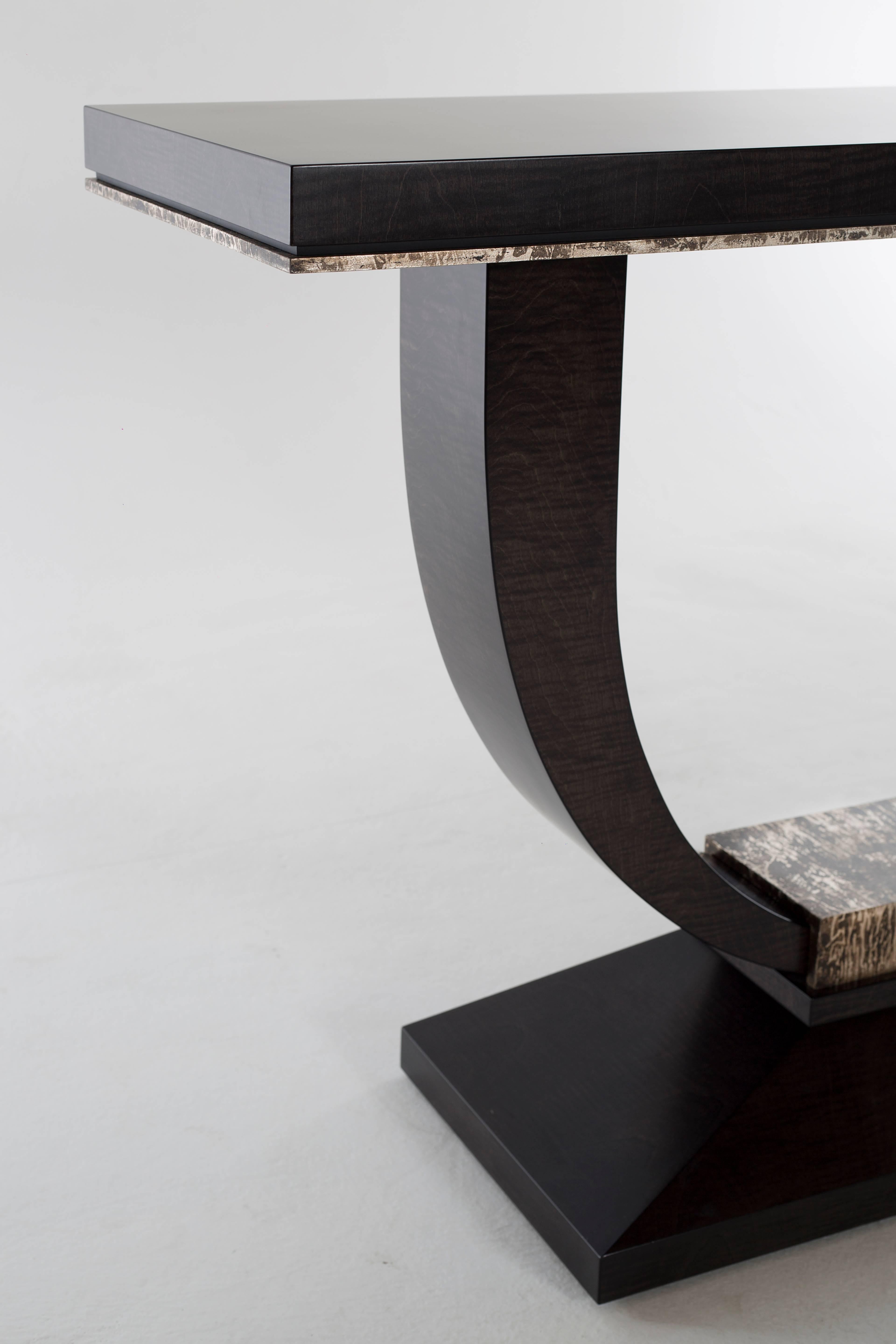 Modern Davidson's Art Deco, Rectangular Albany Console, in Sycamore Black, Silver Leaf
