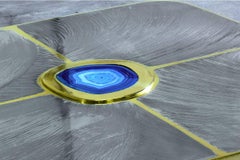 Brass and Pewter Coffee Table with Blue Agate Stone "Arges"