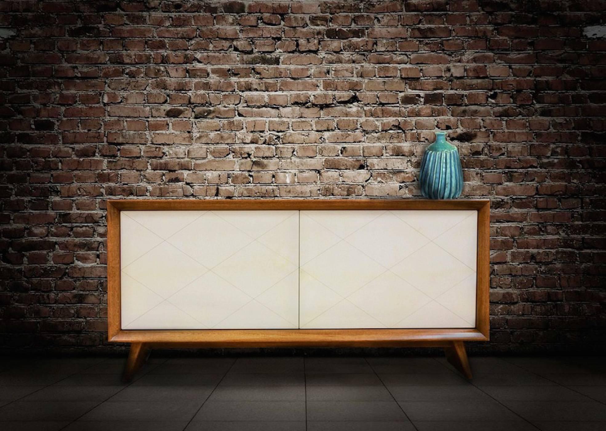 Inlay Art Deco Style Sideboard in Goatskin and Oak in the Style of Suzanne Guiguichon For Sale