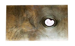 Willy Daro Style Rectangular Coffee Table in Brass and Agate Stone Inlay